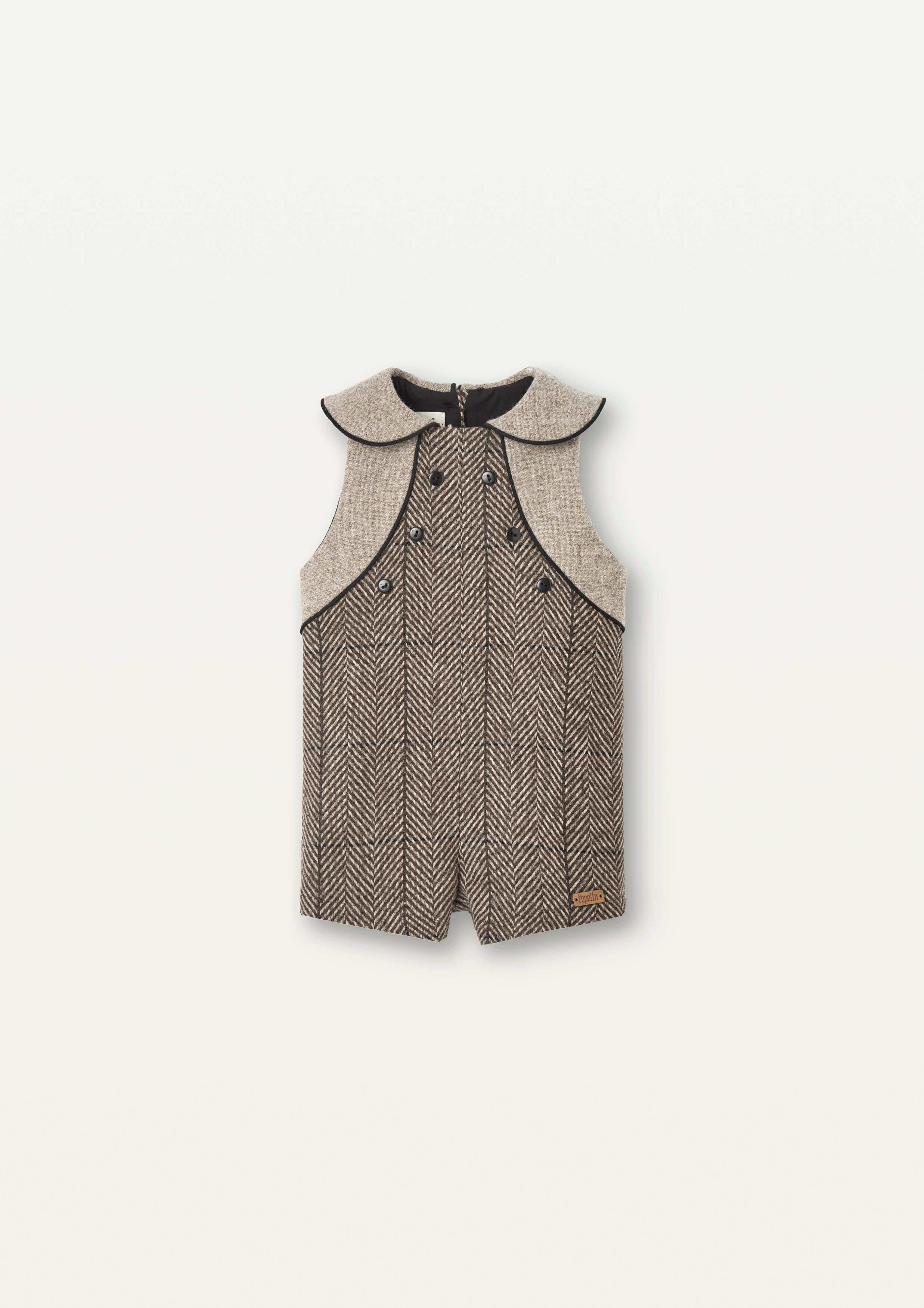 Mod.7.1 Brown herringbone woollen dungarees with baby collar