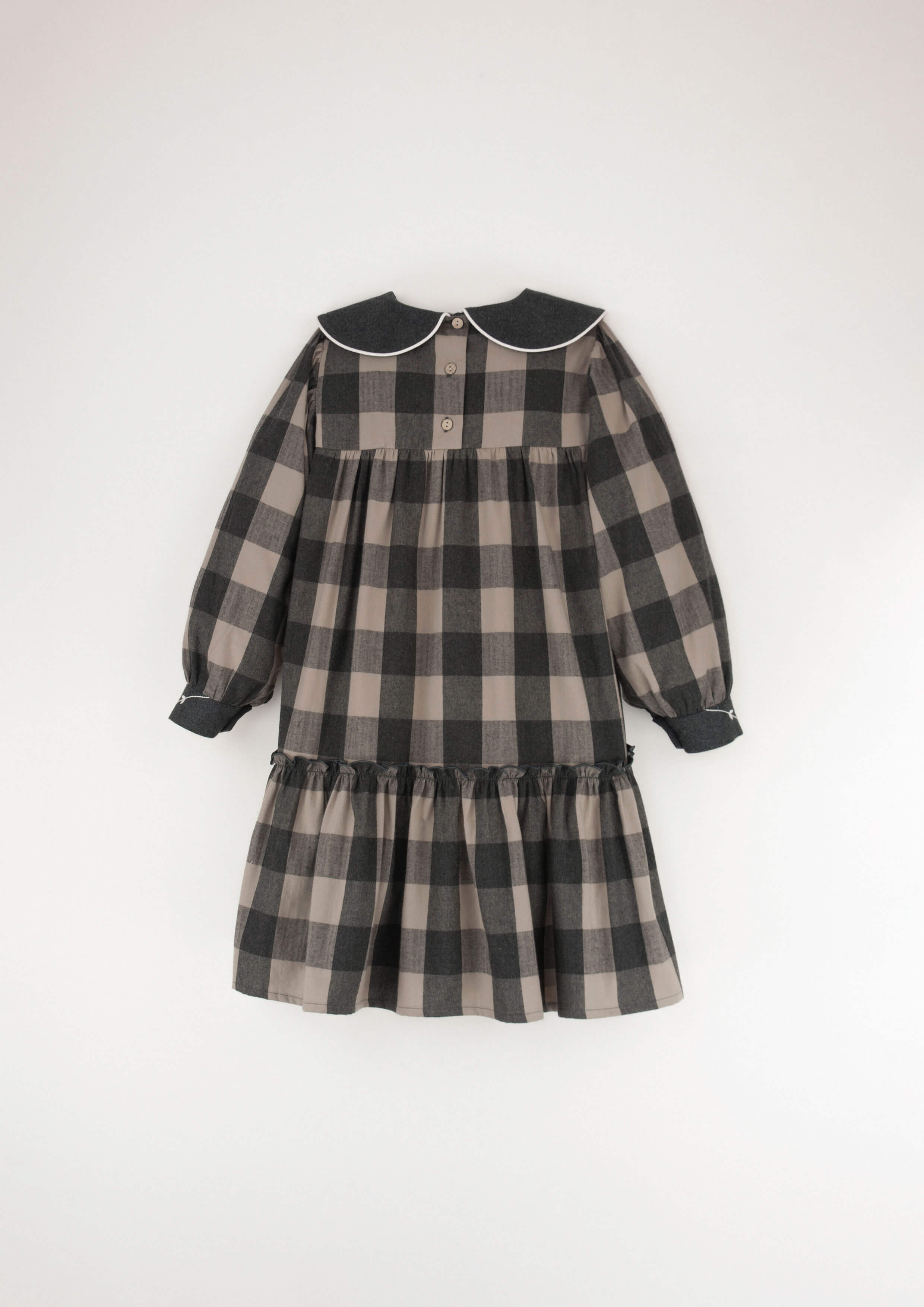 【とも】Embroidery collar Dress M Mod.33.4 Taupe check dress with embroidered collar | AW23.24