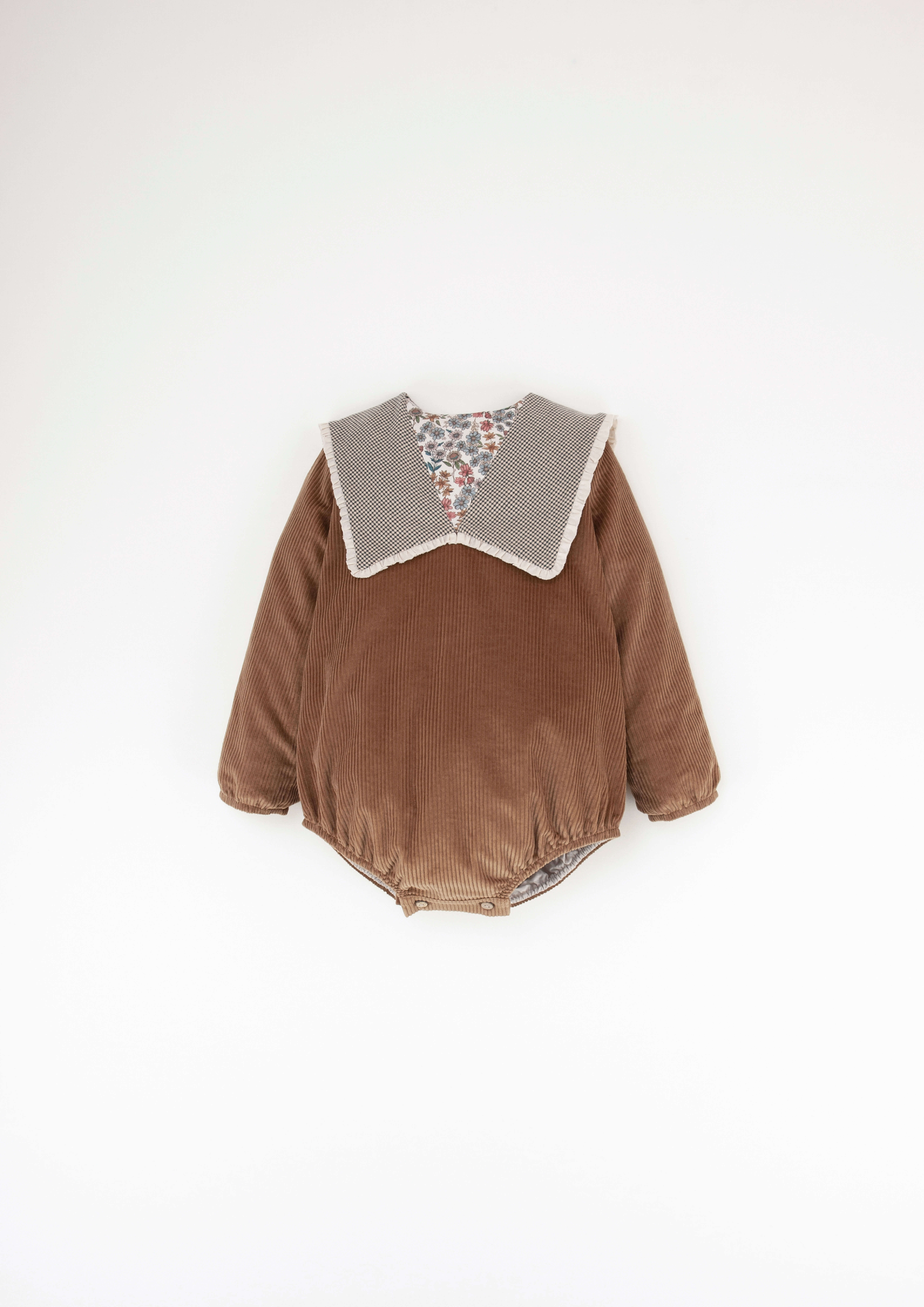 ロンパース・カバーオール popelin Woollen crossover romper suit Popelin Beige Plaid Woollen Romper Suit With Frill (MOD 3.1