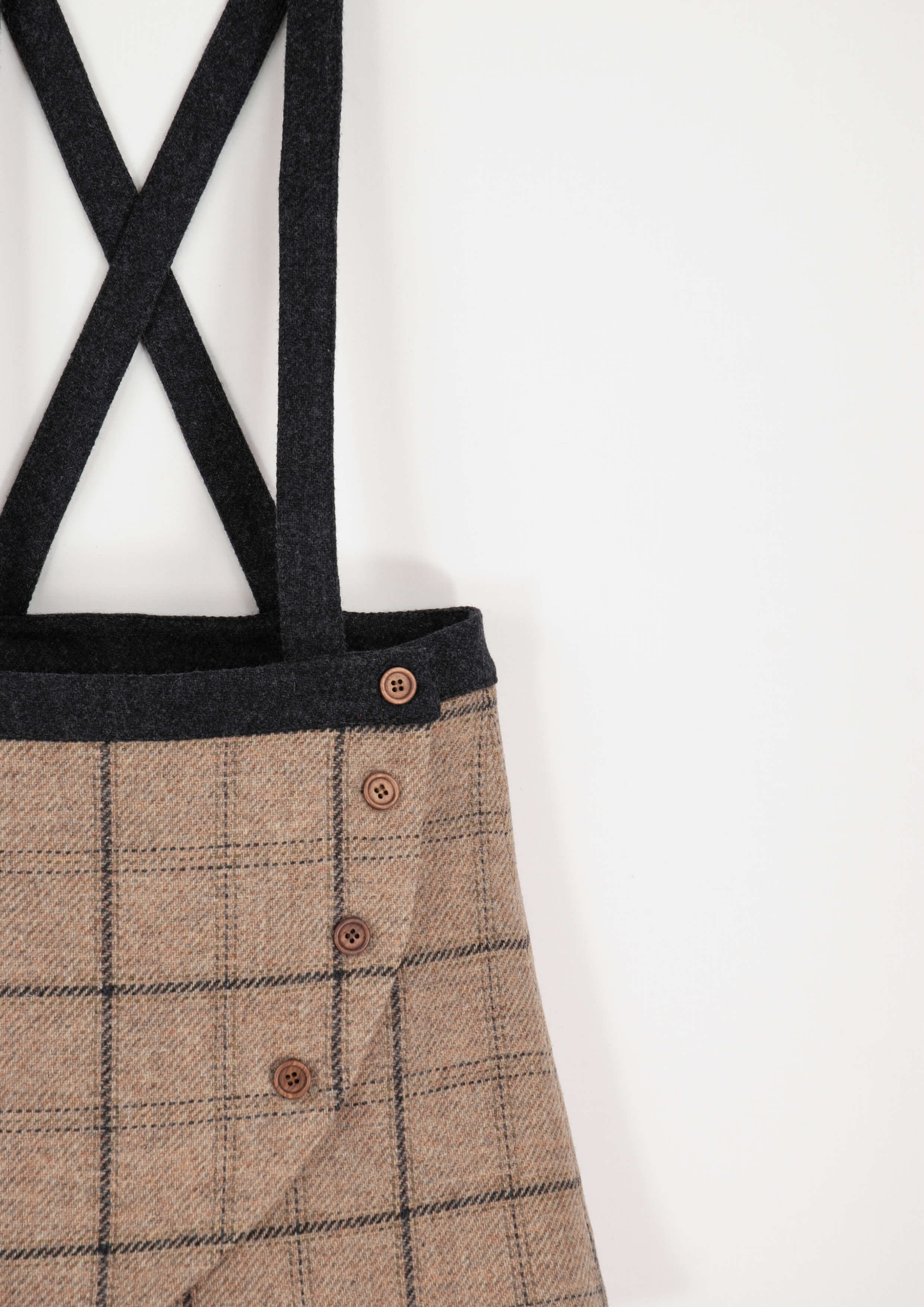 ★ MARRON EDITION★  25 Spring_ Ivory Check Mini Skirt Mod.25.1 Beige plaid crossover short skirt with straps