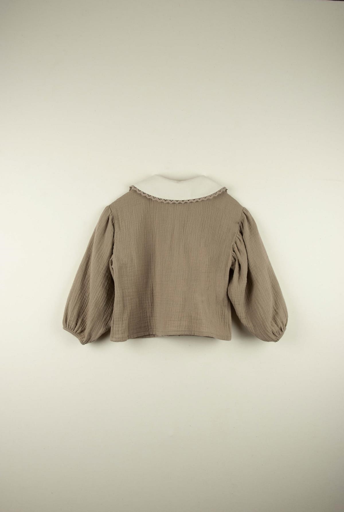 Mod.12.2 Taupe blouse with embroidered neckline | AW21.22 Mod.12.2 Taupe blouse with embroidered neckline | 1