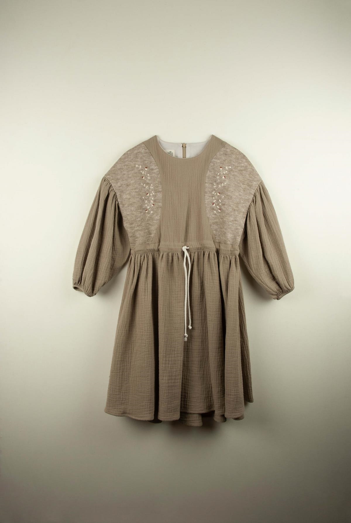 Mod.32.1 Taupe dress with embroidered sides | AW21.22 Mod.32.1 Taupe dress with embroidered sides | 1