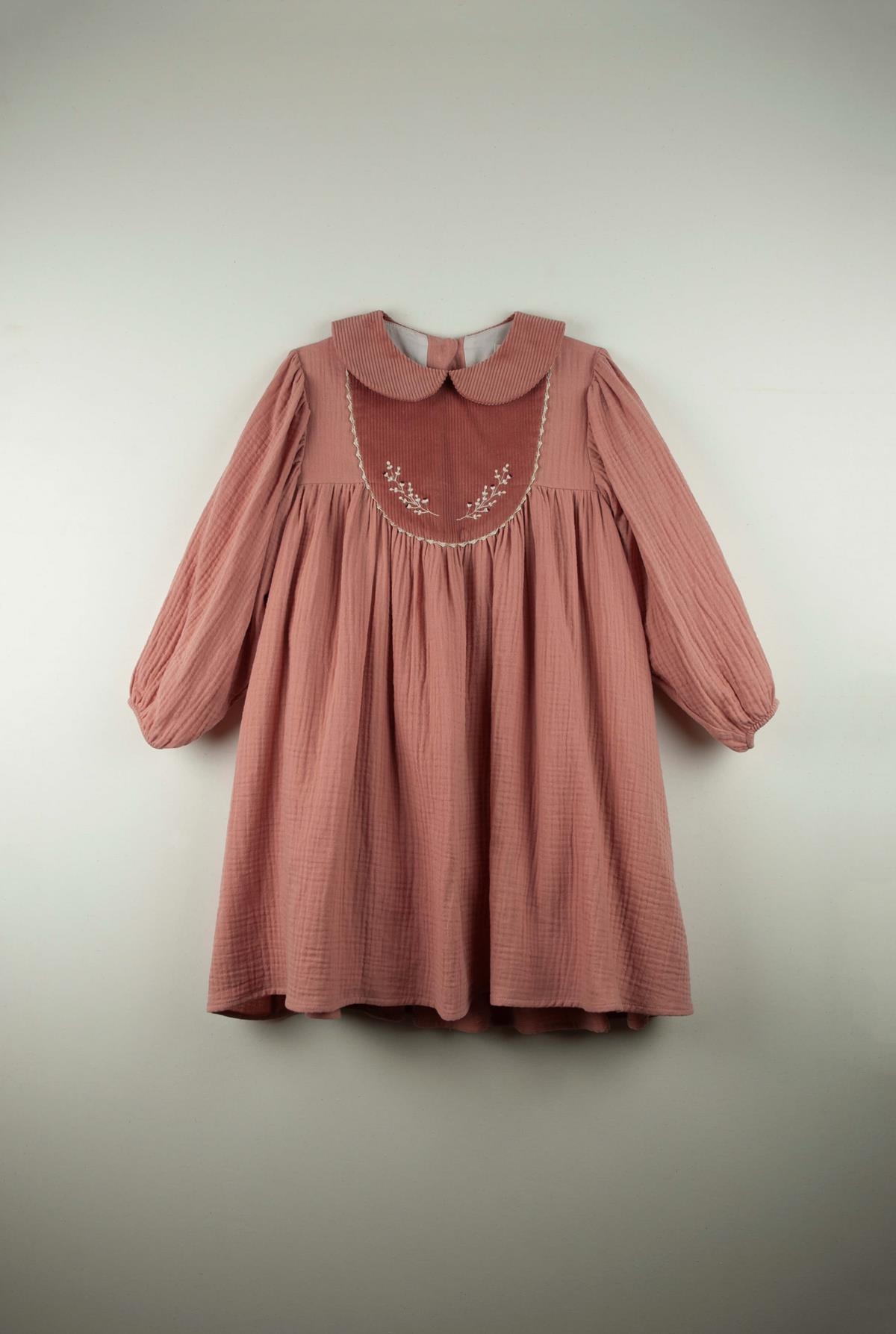 Mod.34.1 Pink embroidered dress with yoke | AW21.22 Mod.34.1 Pink embroidered dress with yoke | 1