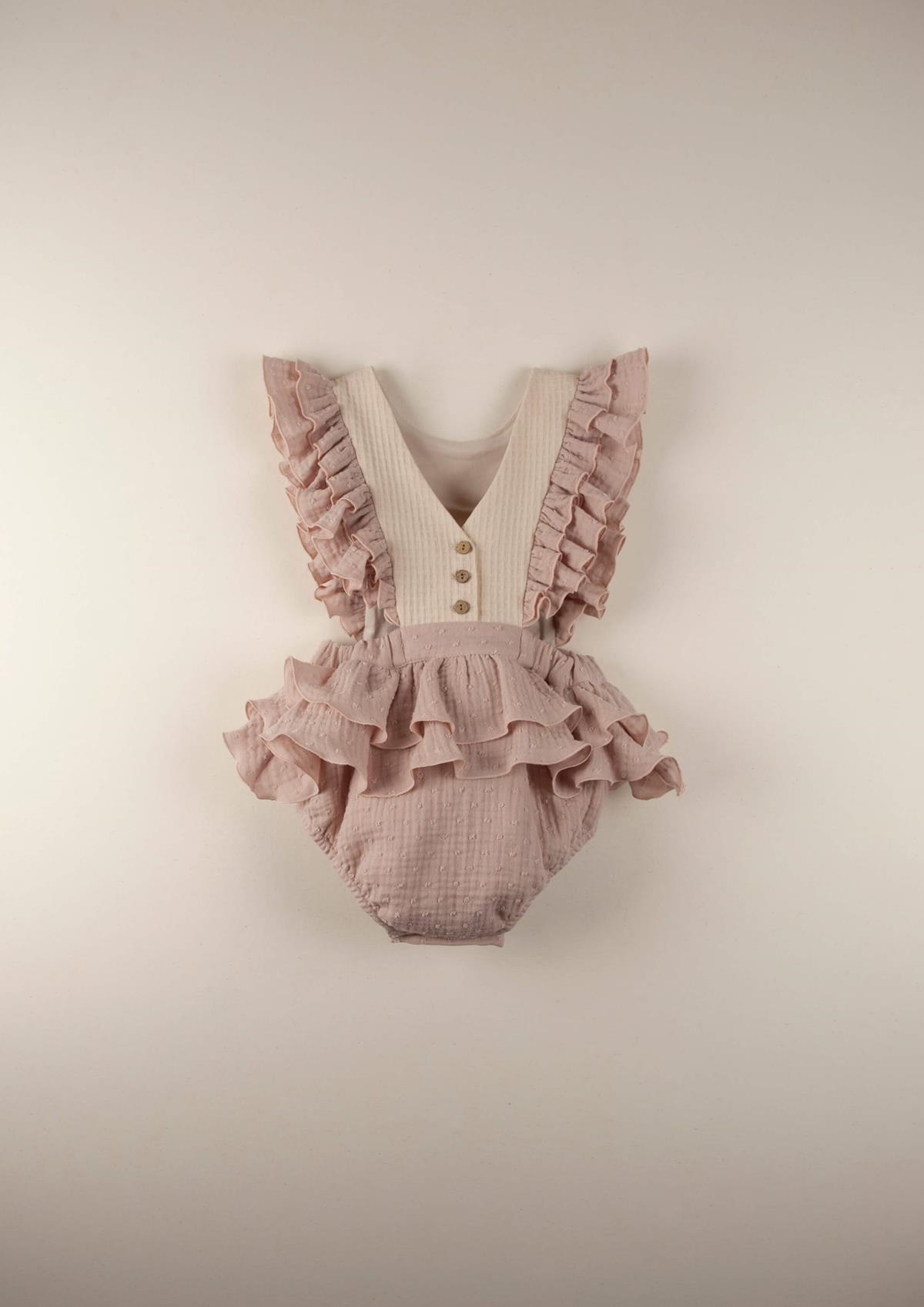 Mod.6.2 Pink romper suit with embroidered bib | SS22 Mod.6.2 Pink romper suit with embroidered bib | 1