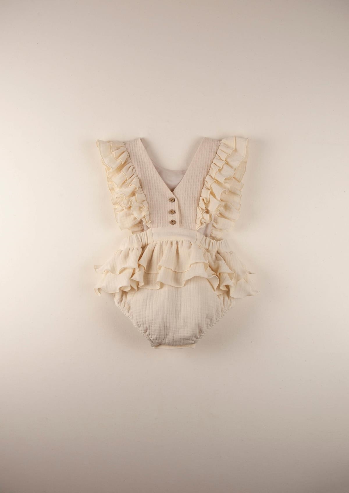 Mod.6.4 Off white romper suit with embroidered bib | SS22 Mod.6.4 Off white romper suit with embroidered bib | 1