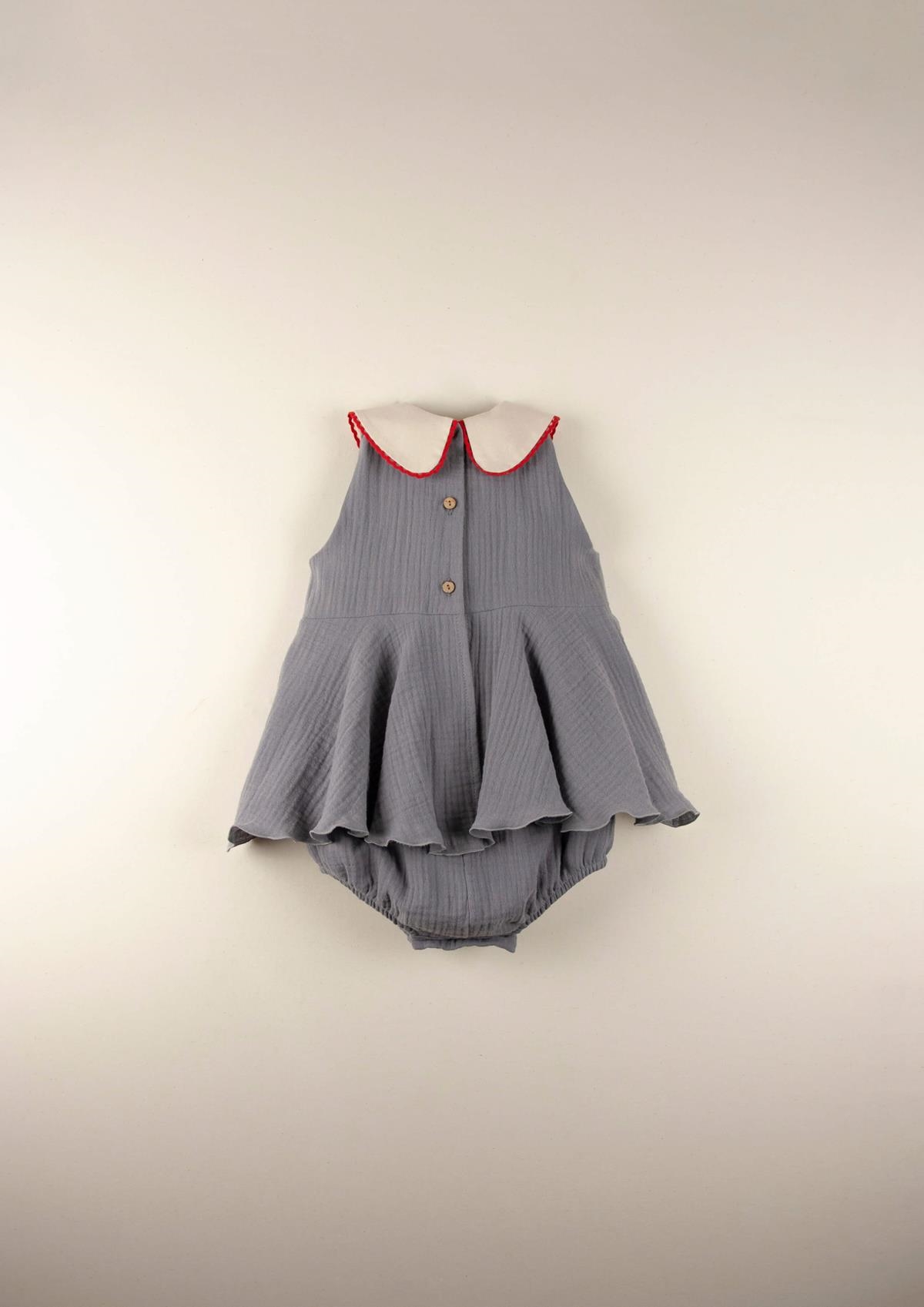 Mod.7.3 Greyish-blue romper suit with embroidered collar | SS22 Mod.7.3 Greyish-blue romper suit with embroidered collar | 1