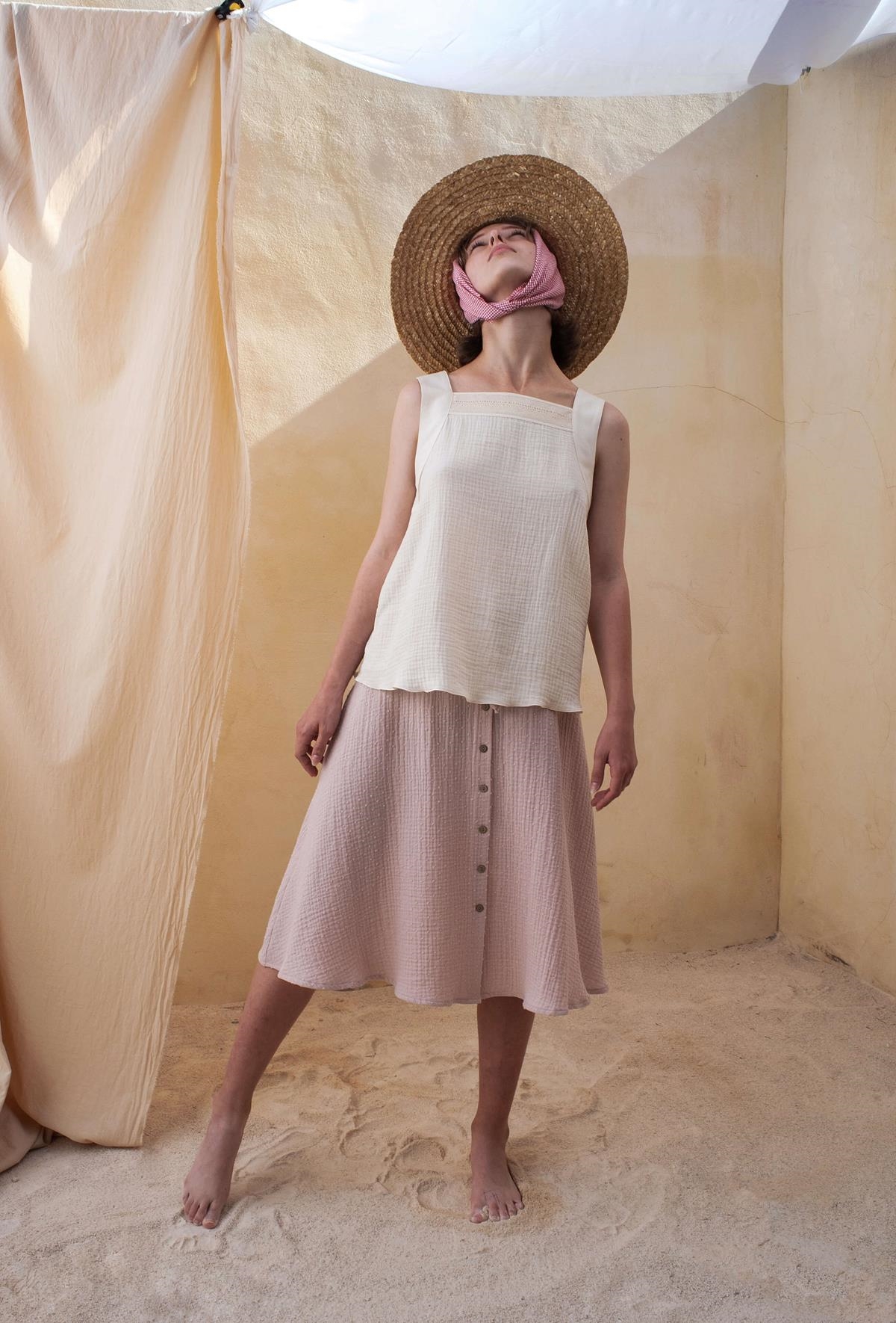 Mod.15.3 Pink organic midi-length skirt | SS22 Mod.15.3 Pink organic midi-length skirt | 1