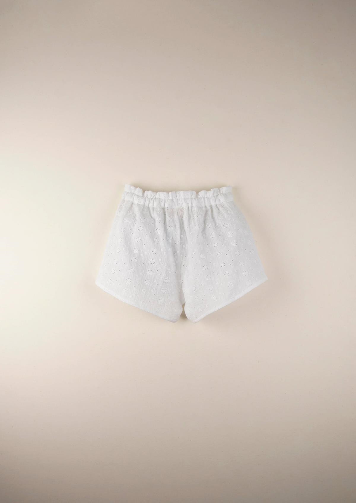 Mod.16.1 Loose organic shorts with Swiss embroidery | SS22 Mod.16.1 Loose organic shorts with Swiss embroidery | 1