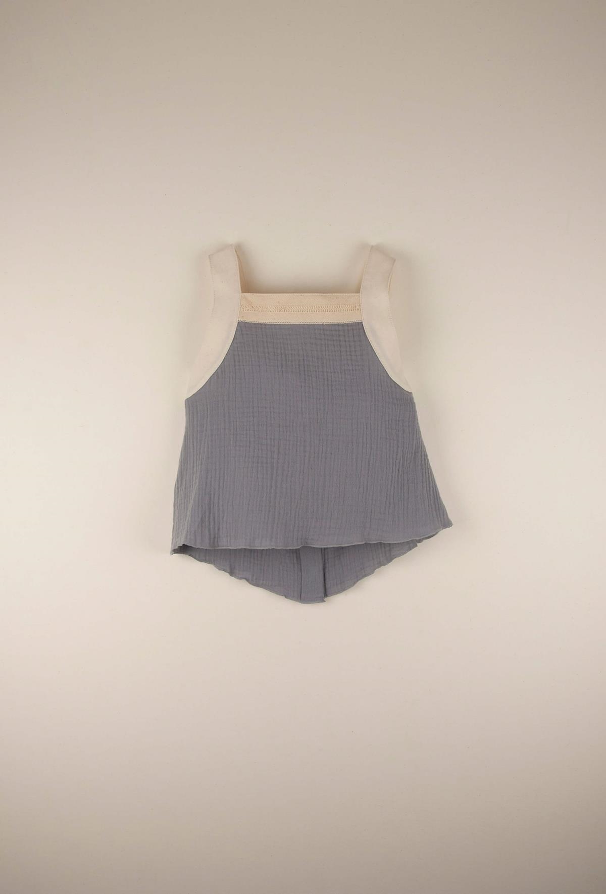 Mod.19.3 Greyish-blue organic blouse with straps | SS22 Mod.19.3 Greyish-blue organic blouse with straps | 1