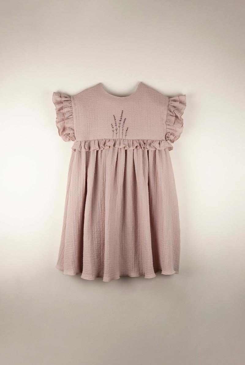 Mod.32.1 Pink organic dress with embroidered yoke | SS22 Mod.32.1 Pink organic dress with embroidered yoke | 1