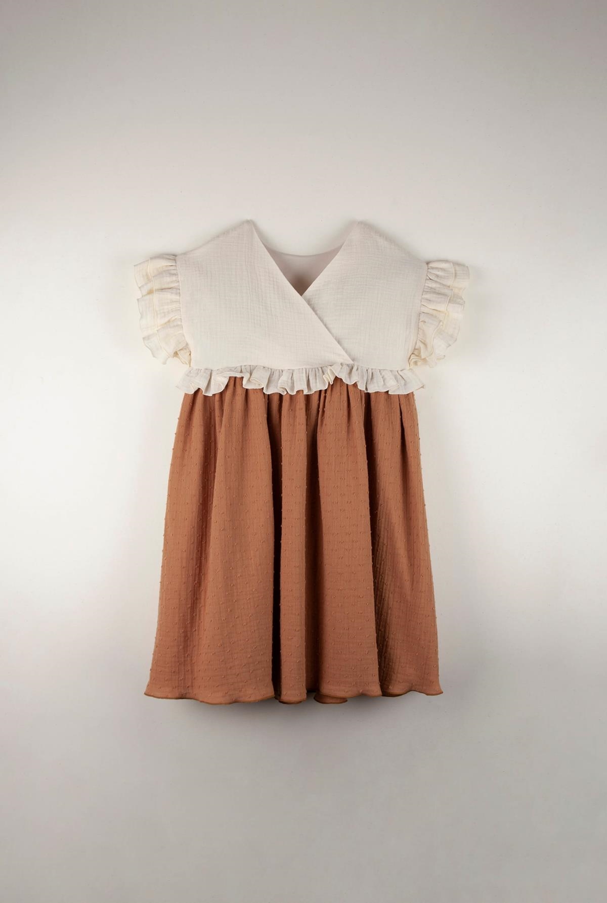 Mod.32.4 Terracotta organic dress with embroidered yoke | SS22 Mod.32.4 Terracotta organic dress with embroidered yoke | 1