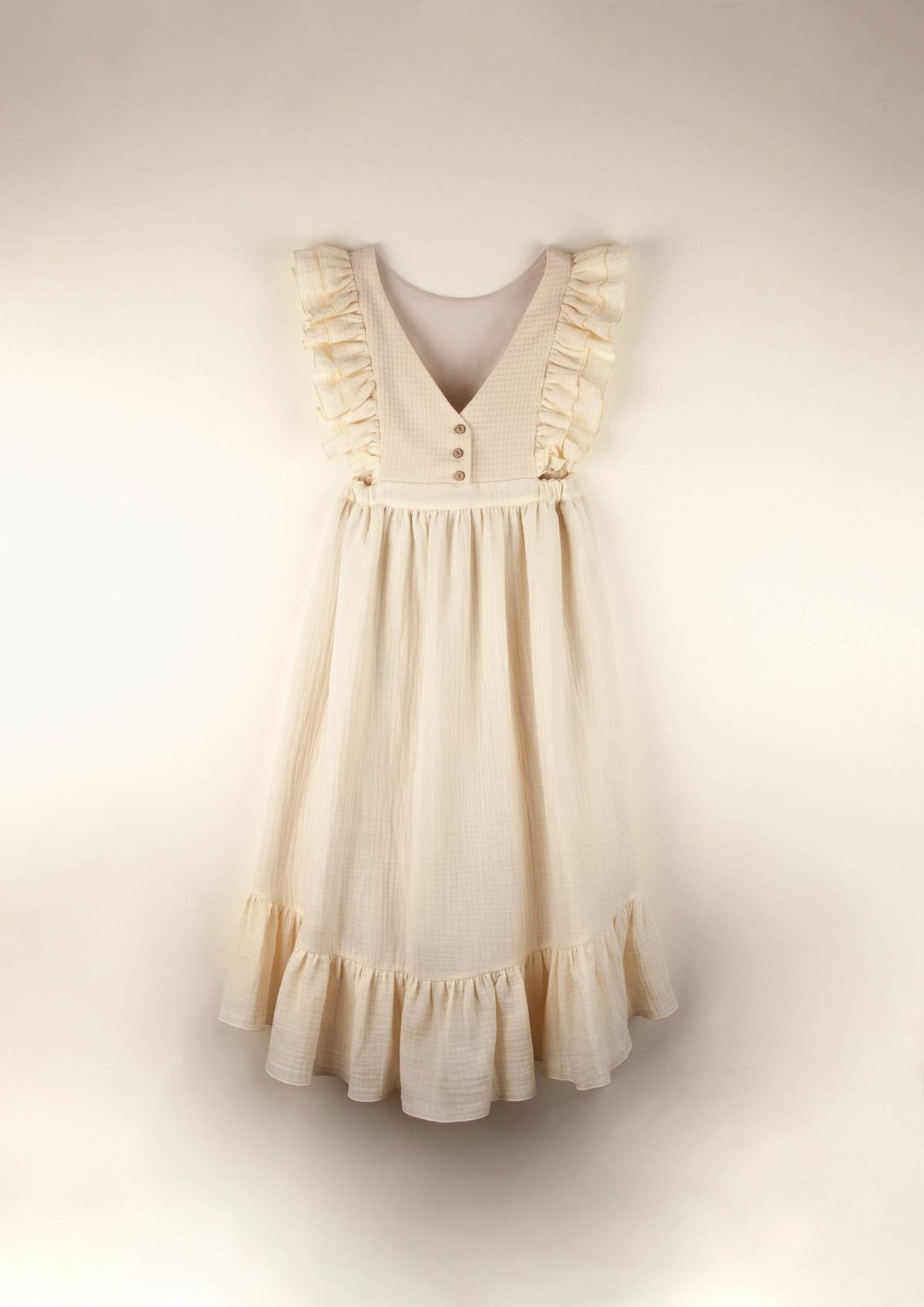 Mod.34.4 Off-white organic bibbed dress with embroidery | SS22 Mod.34.4 Off-white organic bibbed dress with embroidery | 1
