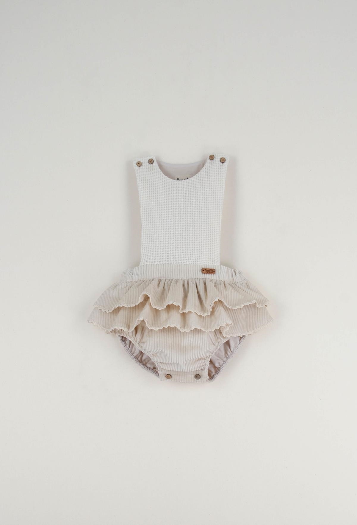 Mod.1.1 Off-white frilled romper suit with bib | AW22.23 Mod.1.1 Off-white frilled romper suit with bib