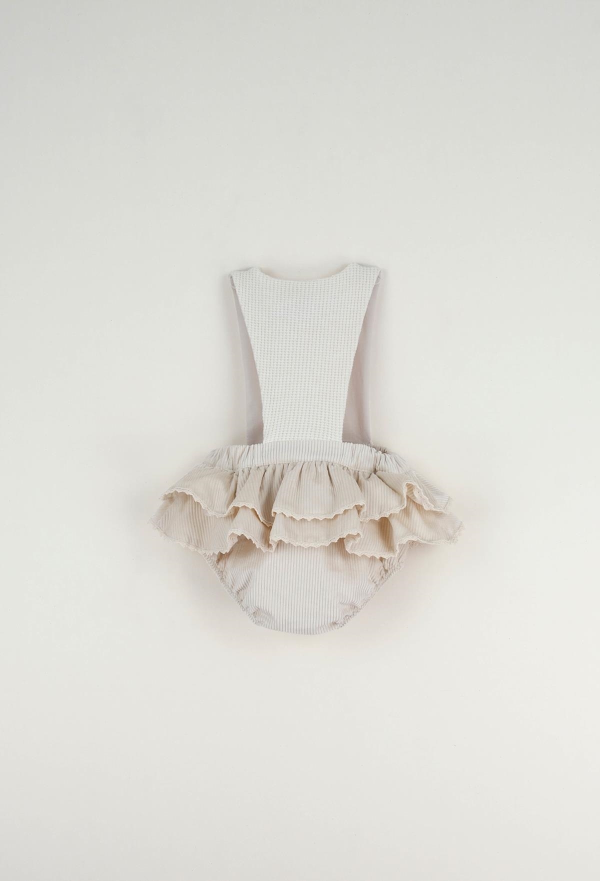 Mod.1.1 Off-white frilled romper suit with bib | AW22.23 Mod.1.1 Off-white frilled romper suit with bib