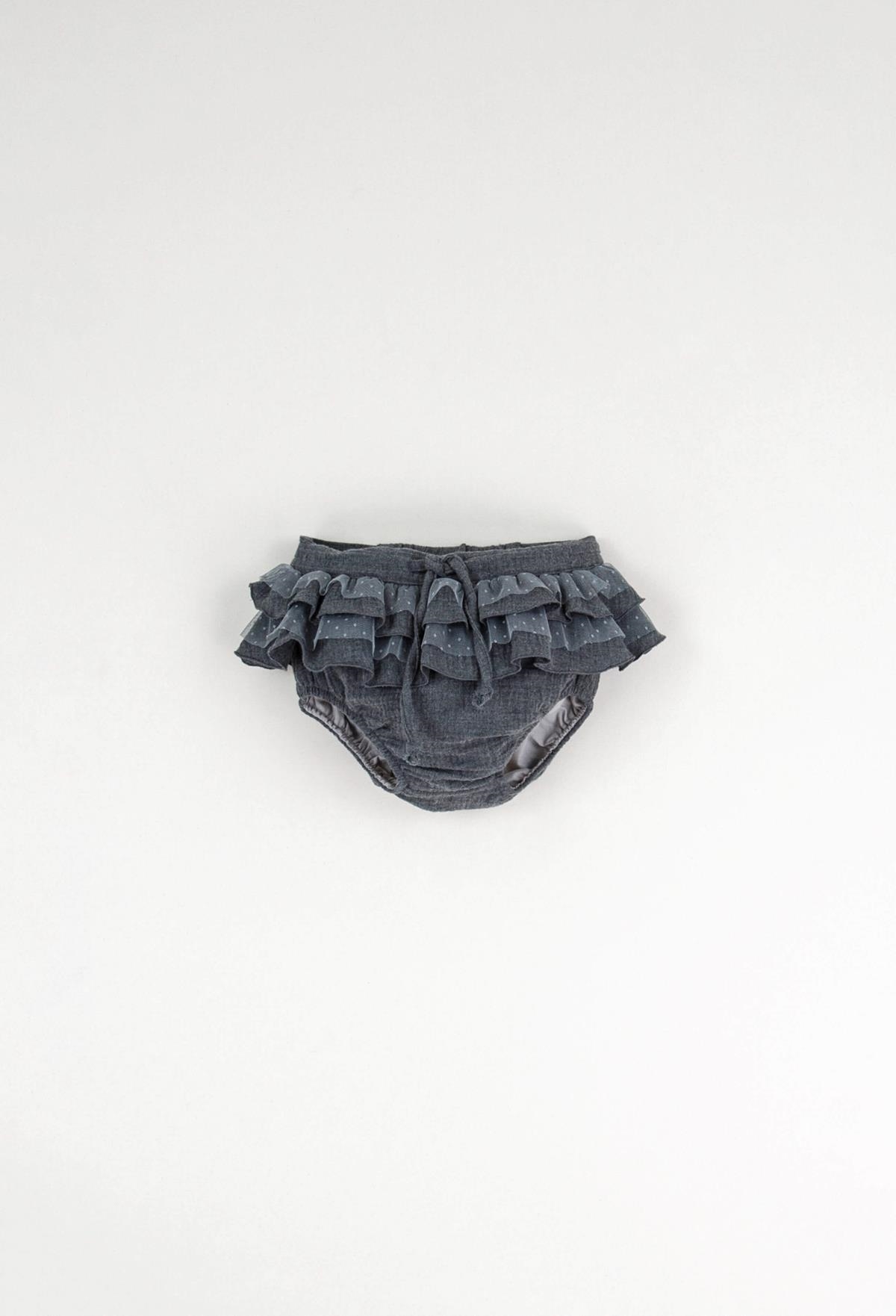 Mod.9.4 Dark grey organic fabric culotte with frills | AW22.23 Mod.9.4 Dark grey organic fabric culotte with frills