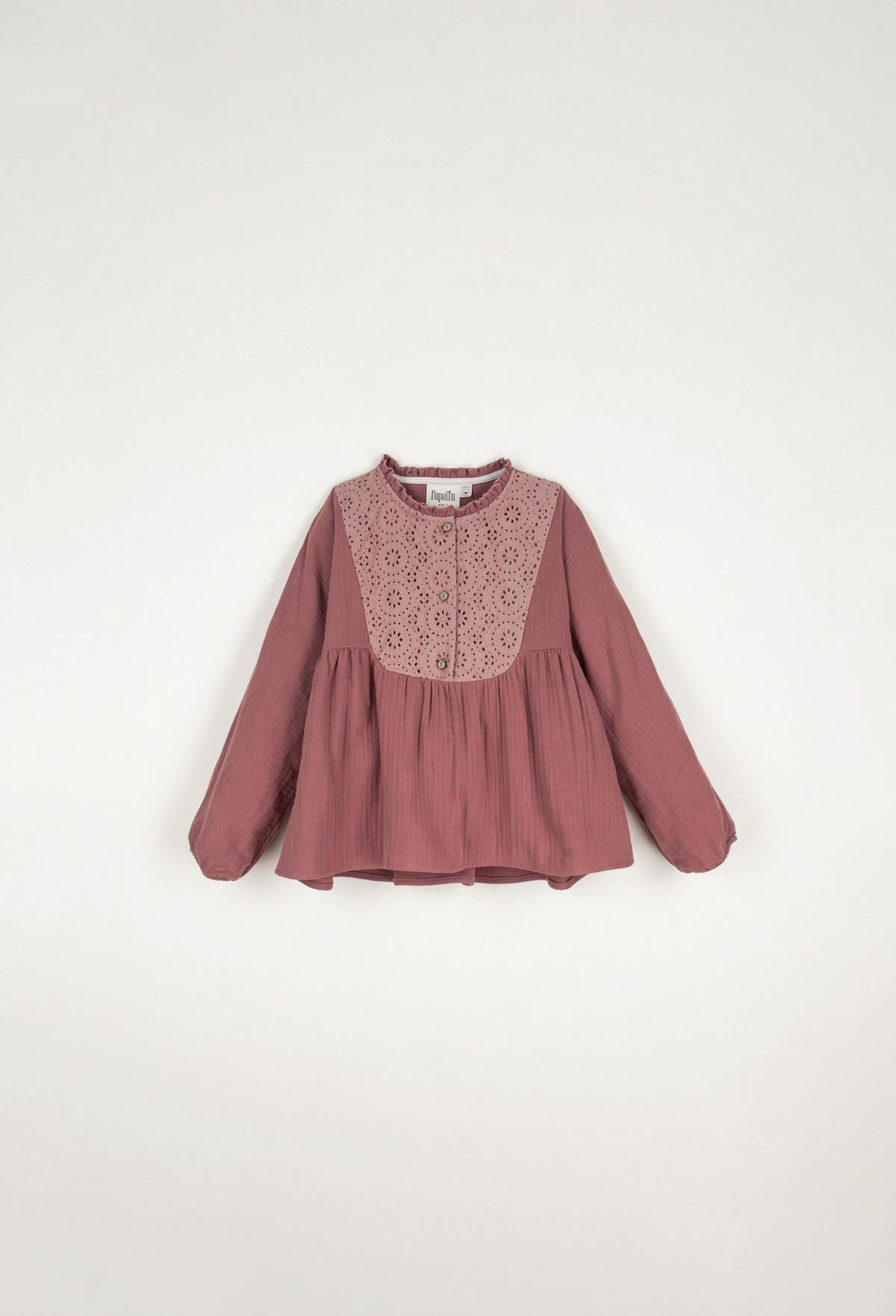 Mod.14.3 Pink blouse with yoke and Swiss embroidery | AW22.23 Mod.14.3 Pink blouse with yoke and Swiss embroidery