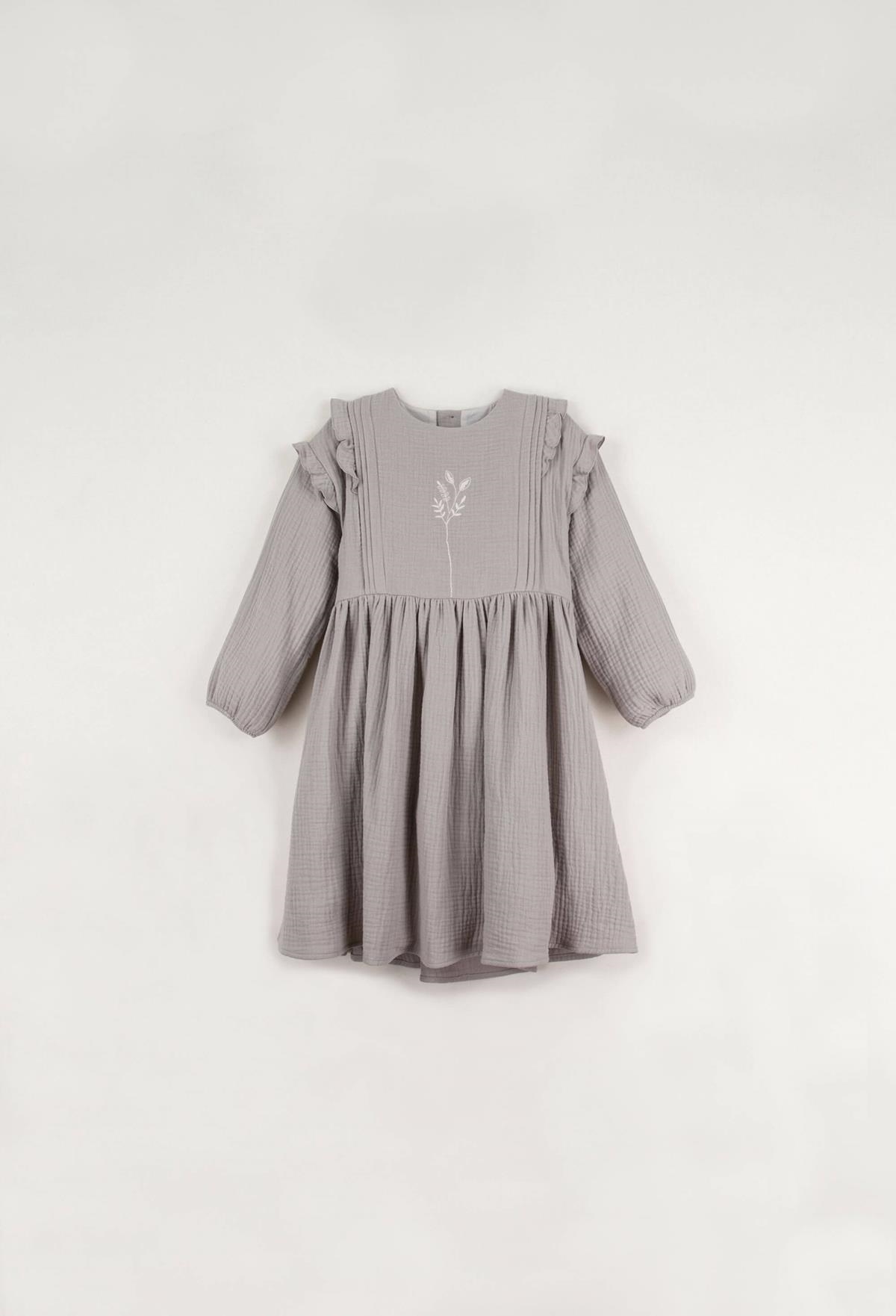 Mod.32.1 Taupe embroidered dress with pintucks | AW22.23 Mod.32.1 Taupe embroidered dress with pintucks