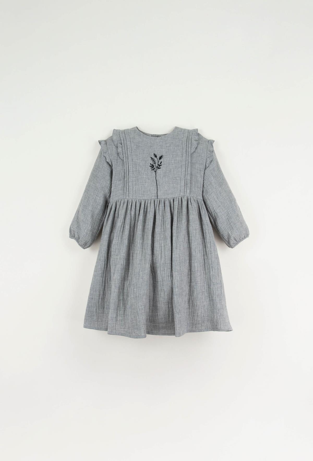 Mod.32.4 Light grey embroidered dress with pintucks | AW22.23 Mod.32.4 Light grey embroidered dress with pintucks