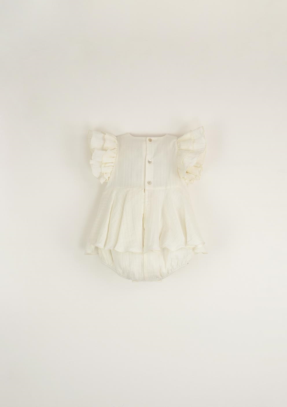 Mod.9.1 Organic off-white romper suit with cape-style skirt | SS23 Mod.9.1 Organic off-white romper suit with cape-style skirt