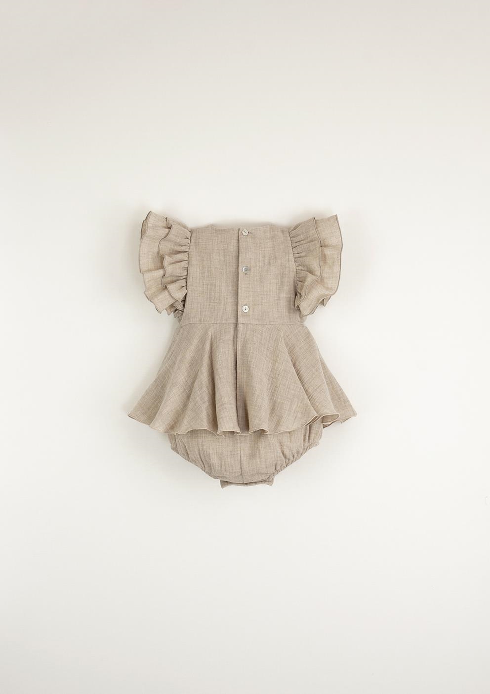 Mod.9.4 Organic sand romper suit with cape-style skirt | SS23 Mod.9.4 Organic sand romper suit with cape-style skirt