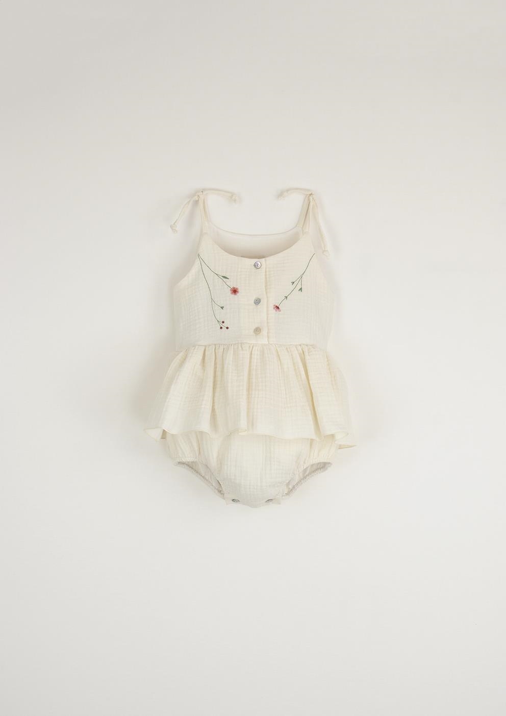 Mod.10.1 Off-white organic romper suit with straps | SS23 Mod.10.1 Off-white organic romper suit with straps