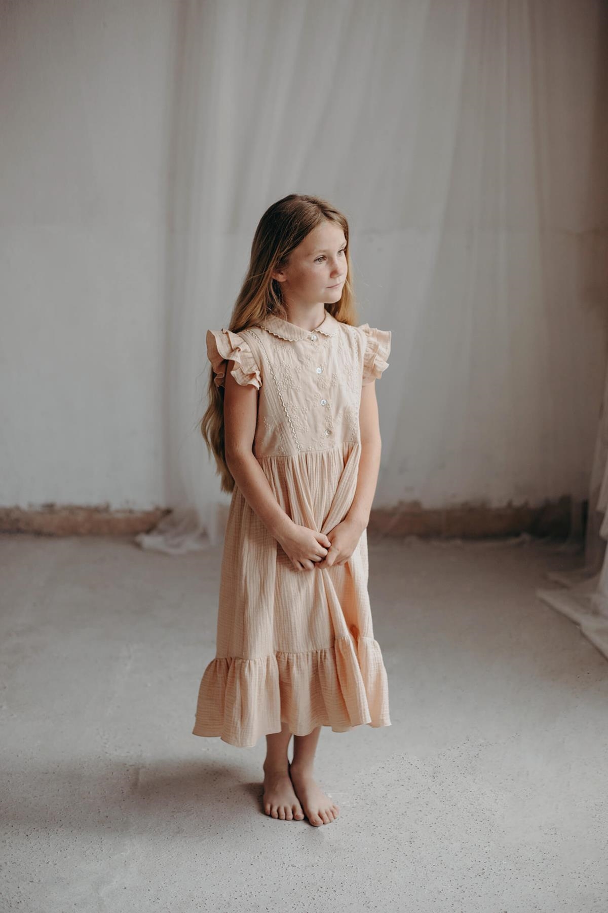 Mod.30.1 Organic pink dress with baby-style collar | SS23 Mod.30.1 Organic pink dress with baby-style collar