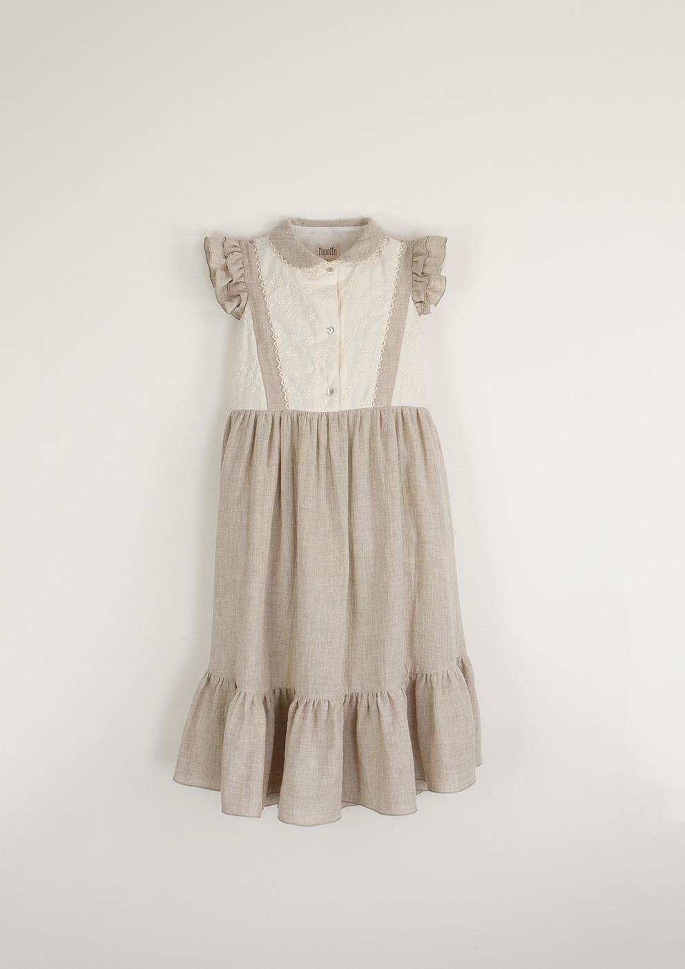 Mod.30.4 Organic sand dress with baby-style collar | SS23 Mod.30.4 Organic sand dress with baby-style collar