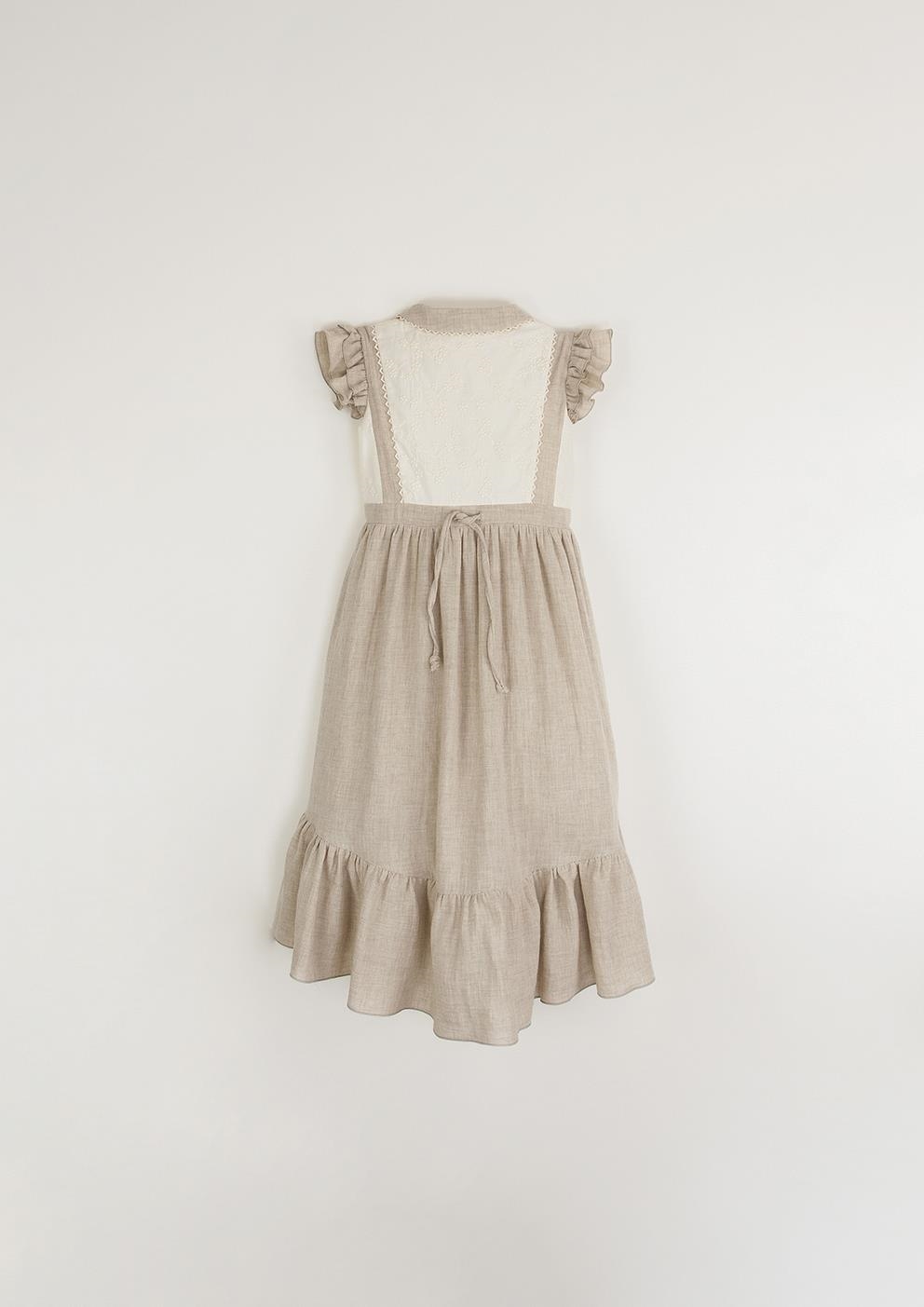 Mod.30.4 Organic sand dress with baby-style collar | SS23 Mod.30.4 Organic sand dress with baby-style collar