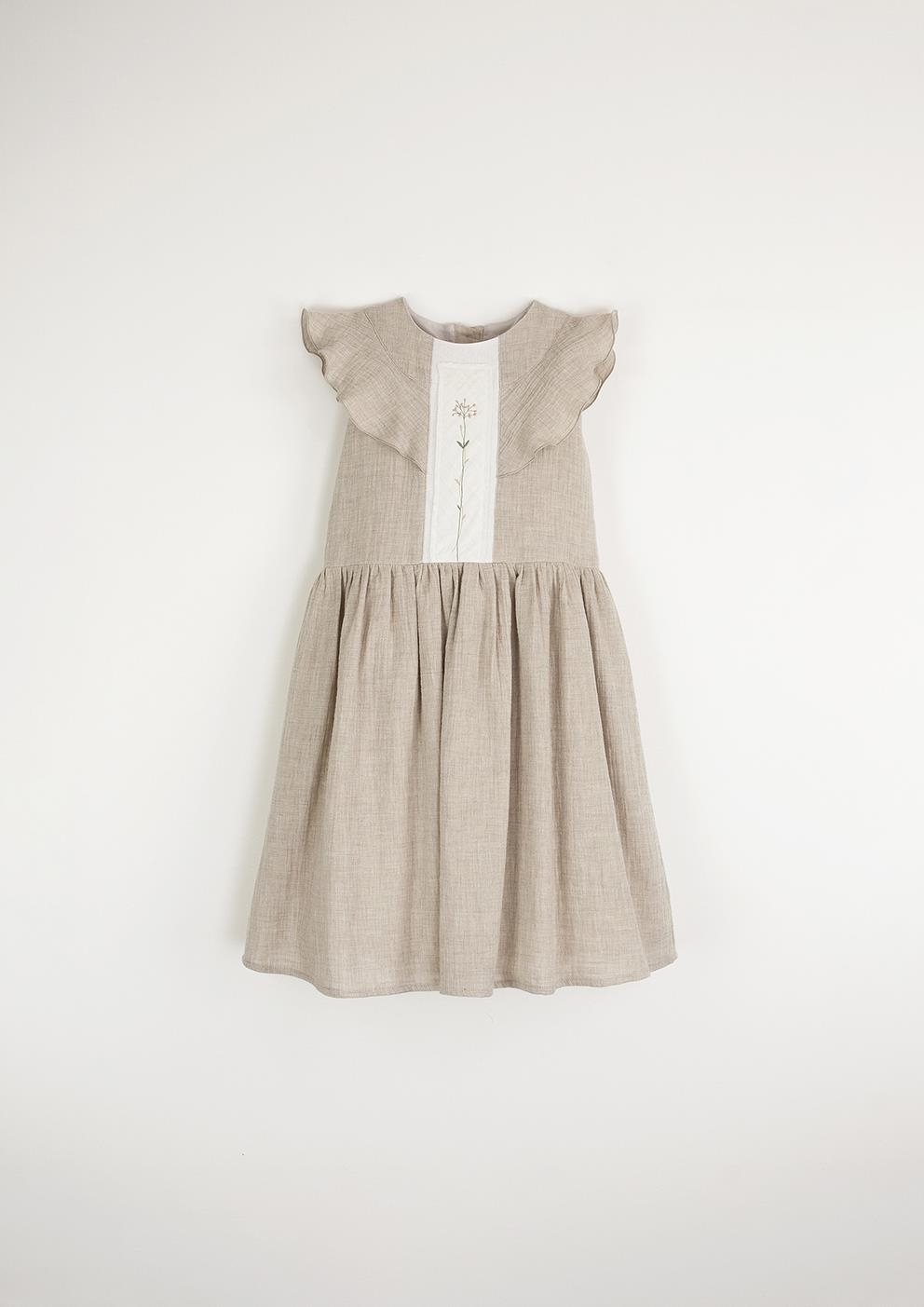 Mod.31.2 Sand organic dress with yoke and frill | SS23 Mod.31.2 Sand ...