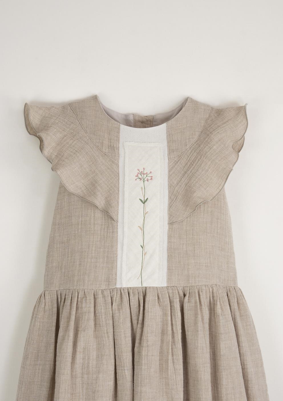 Mod.31.2 Sand organic dress with yoke and frill | SS23 Mod.31.2 Sand organic dress with yoke and frill