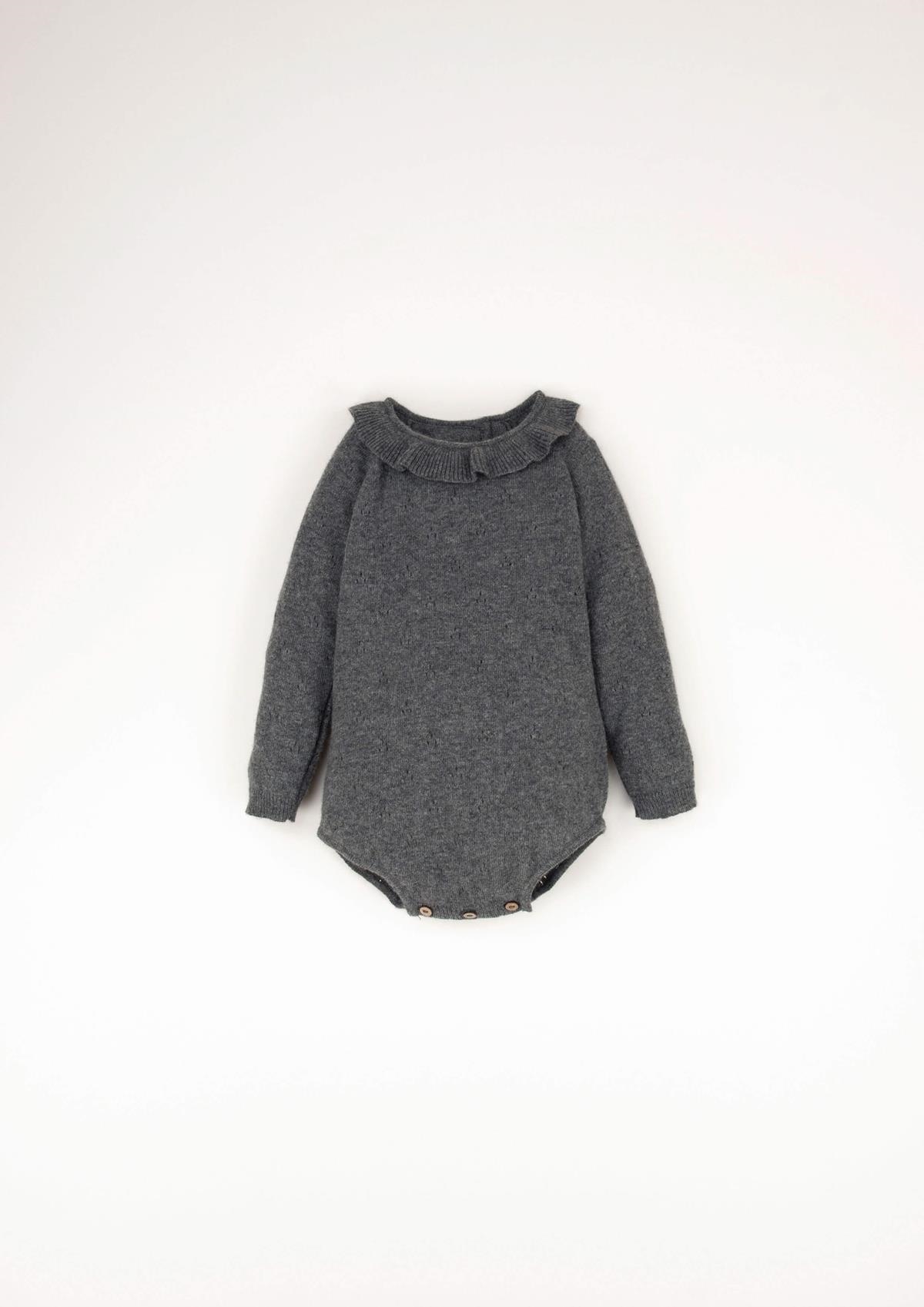 Mod.5.4 Grey knitted romper suit with frilled collar | AW23.24 Mod.5.4 Grey knitted romper suit with frilled collar