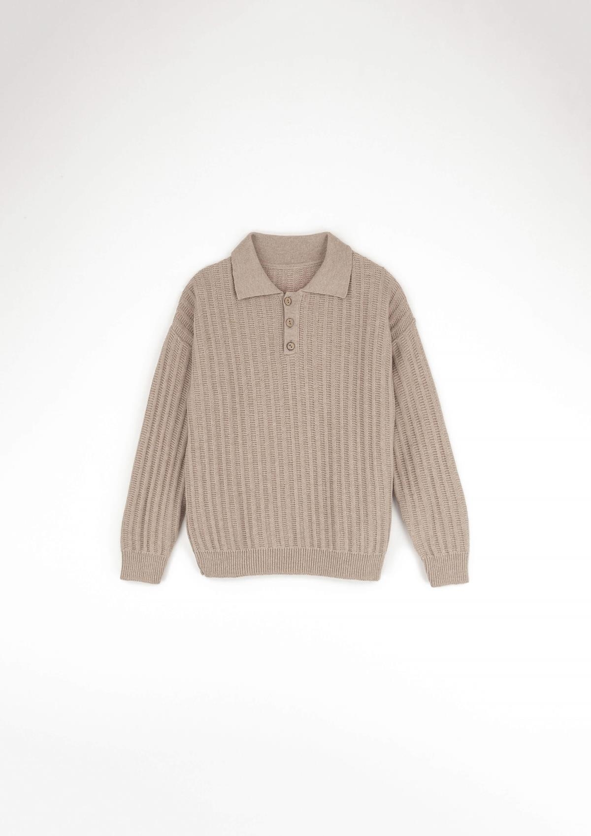 Mod.20.2 Beige knitted jersey with shirt-style collar | AW23.24 Mod.20.2 Beige knitted jersey with shirt-style collar