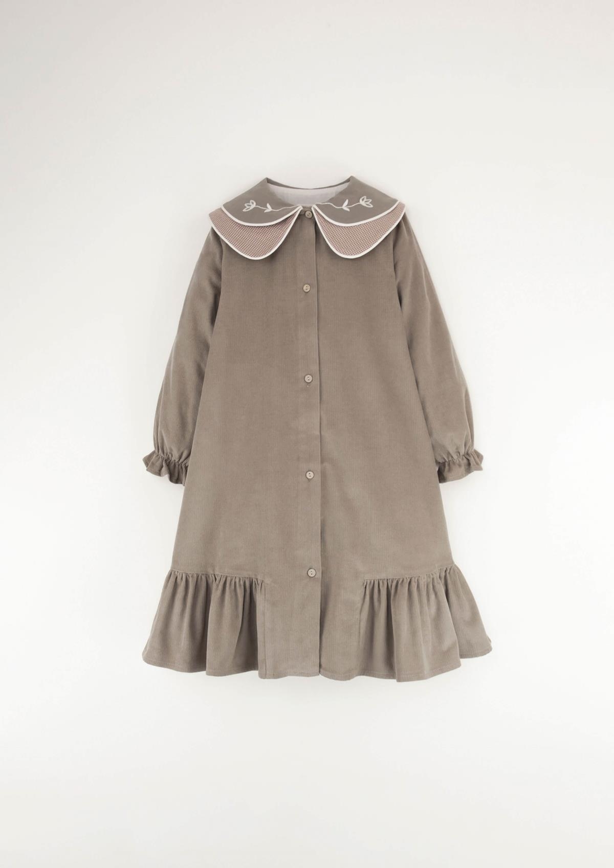 Mod.30.3 Taupe dress with double embroidered collar | AW23.24 Mod.30.3 Taupe dress with double embroidered collar