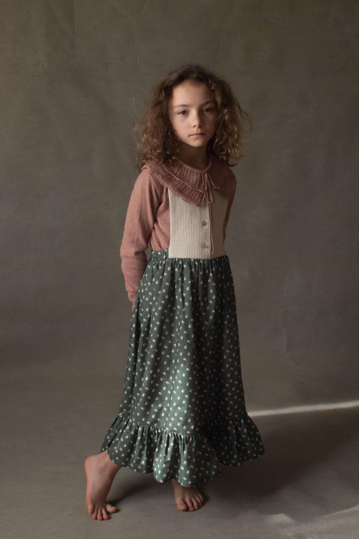 Girls Light Pink Floral Twill Dungaree Dress