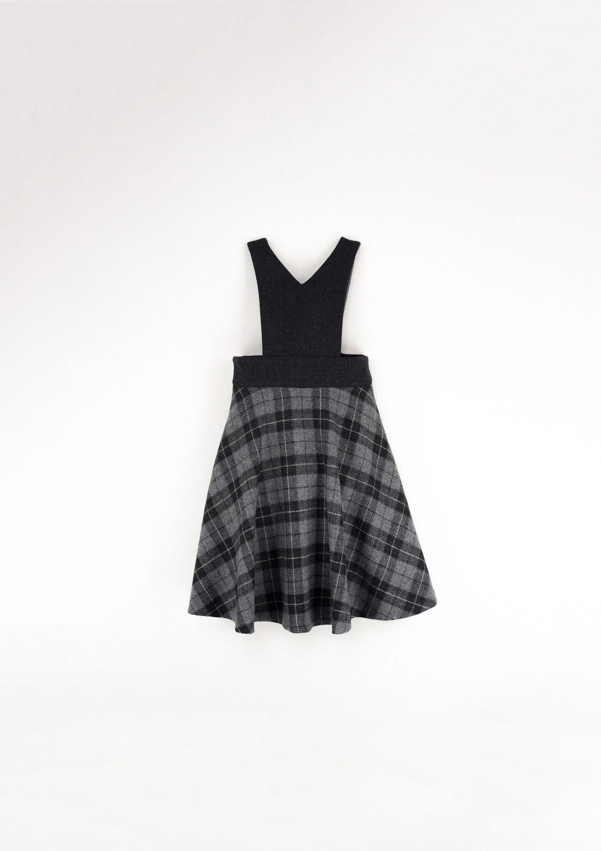 Mod.36.2 Grey check woollen dungaree dress with embroidery | AW23.24 Mod.36.2 Grey check woollen dungaree dress with embroidery