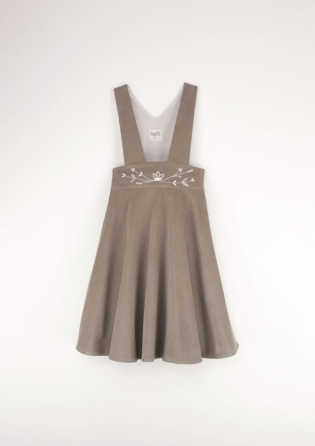 Mod.36.3 Taupe dungaree dress with embroidery | AW23.24 Mod.36.3 Taupe dungaree dress with embroidery