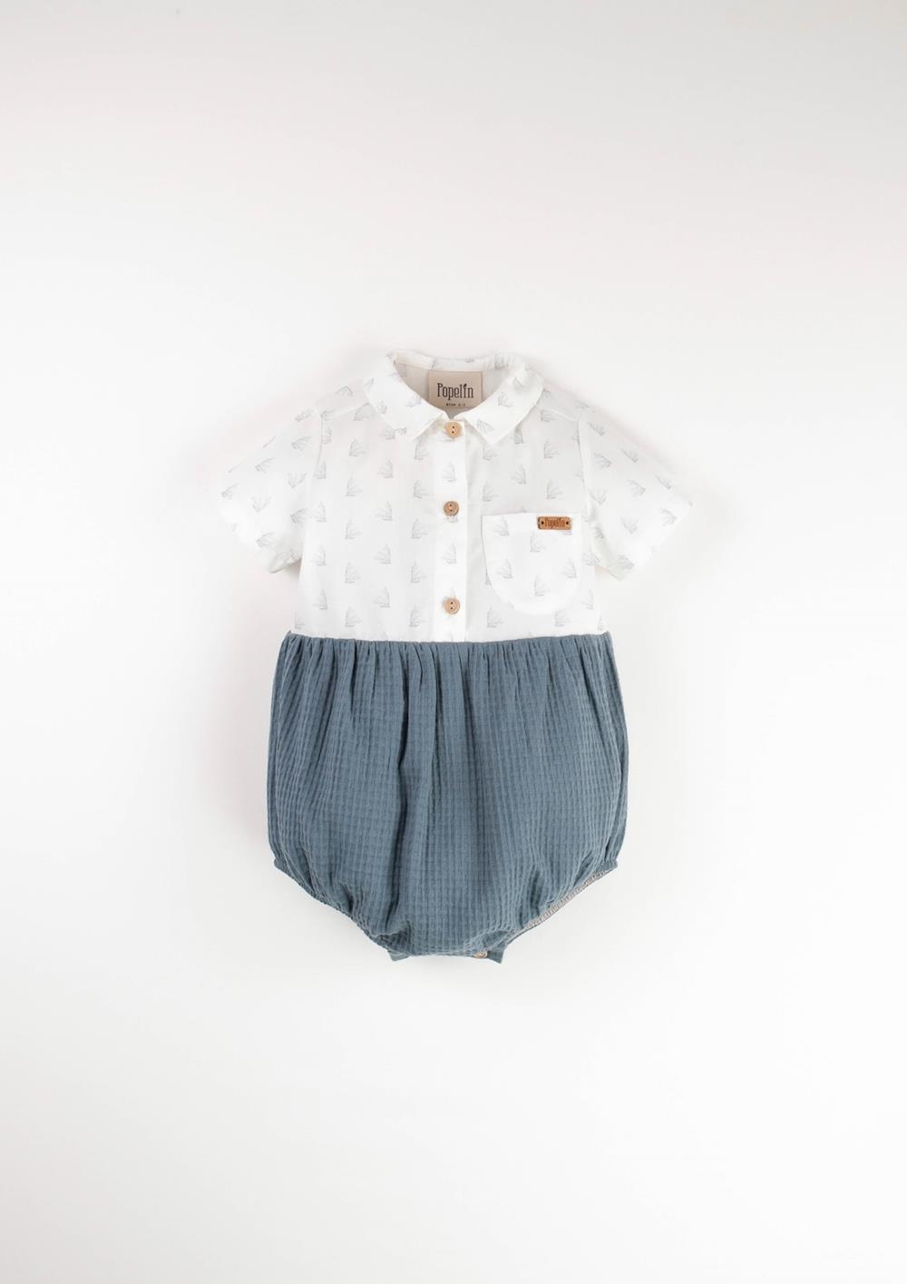 Mod.15.2 Boat motif contrasting romper suit | SS24 Mod.15.2 Boat motif contrasting romper suit