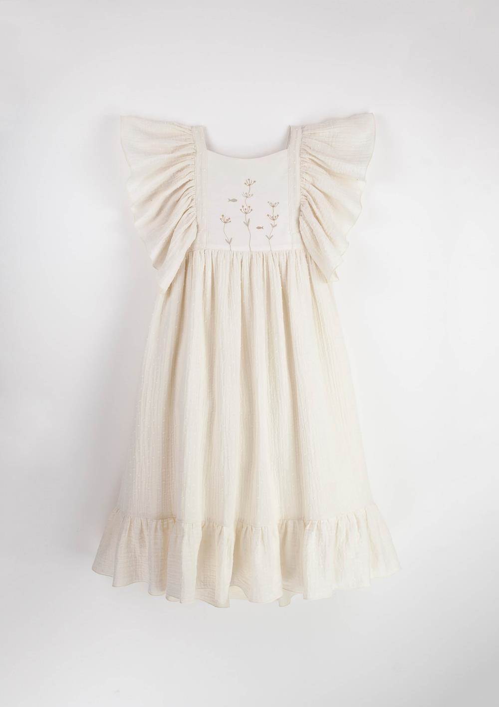 Mod.30.3 Off-white midi dress with frill | SS24 Mod.30.3 Off-white midi dress with frill