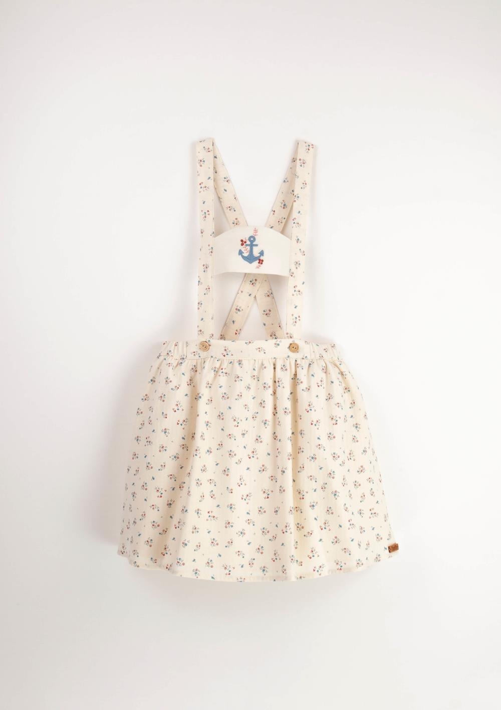 Mod.31.3 Floral dungaree skirt with straps and anchor motif | SS24 Mod.31.3 Floral dungaree skirt with straps and anchor motif