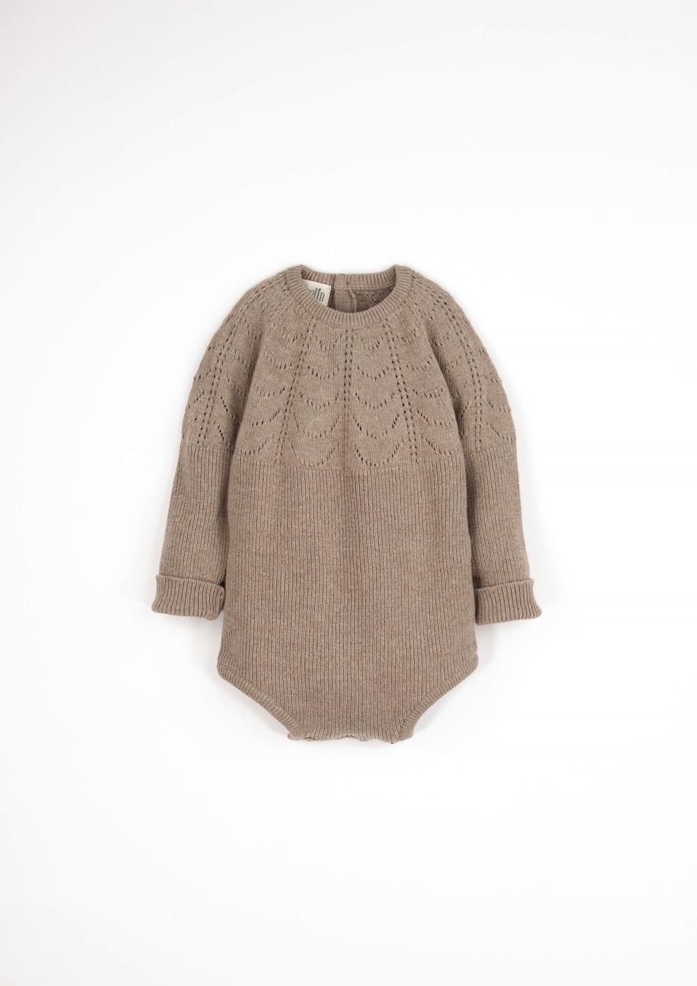 Mod.9.2 Camel openwork knit romper suit | AW24.25 Mod.9.2 Camel openwork knit romper suit
