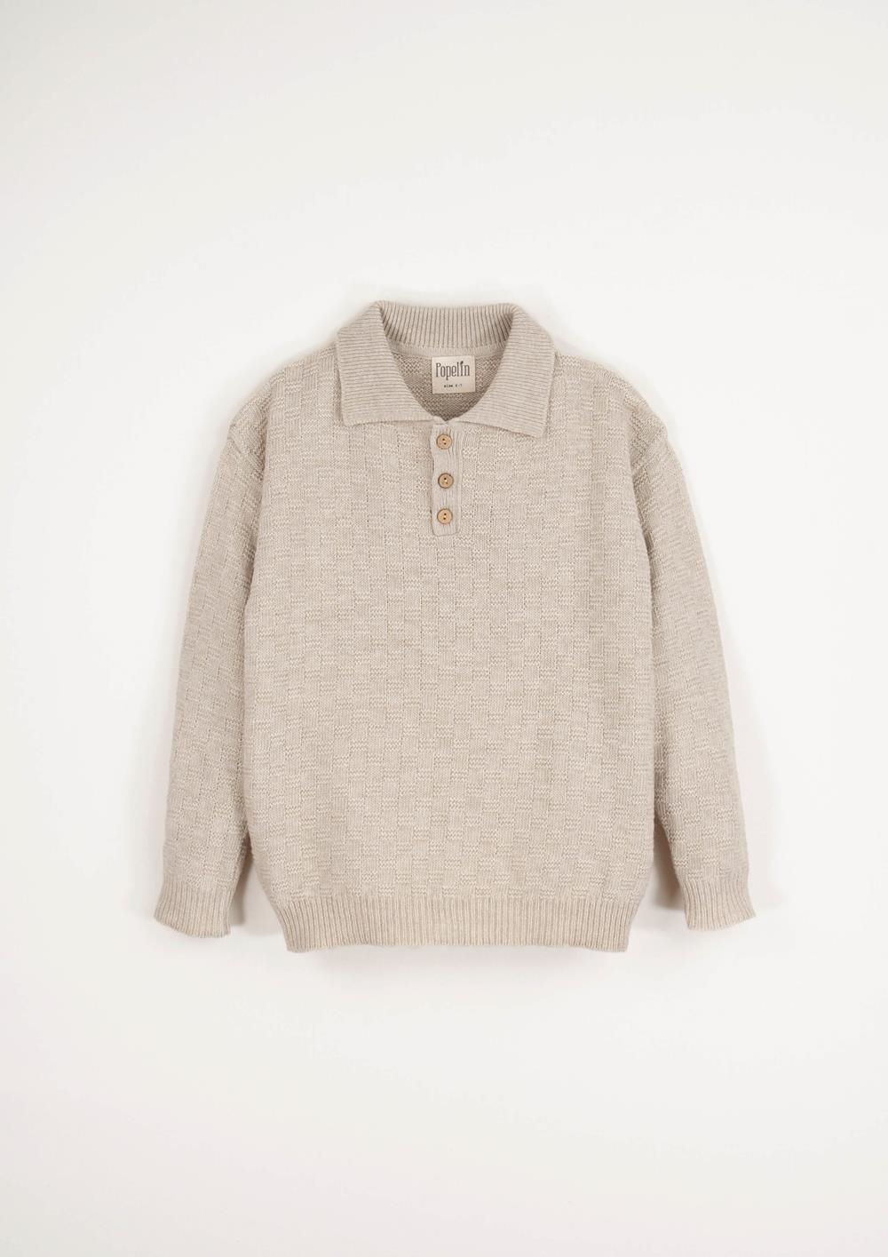 Mod.23.1 Beige textured knit jersey with knitted collar | AW24.25 Mod.23.1 Beige textured knit jersey with knitted collar