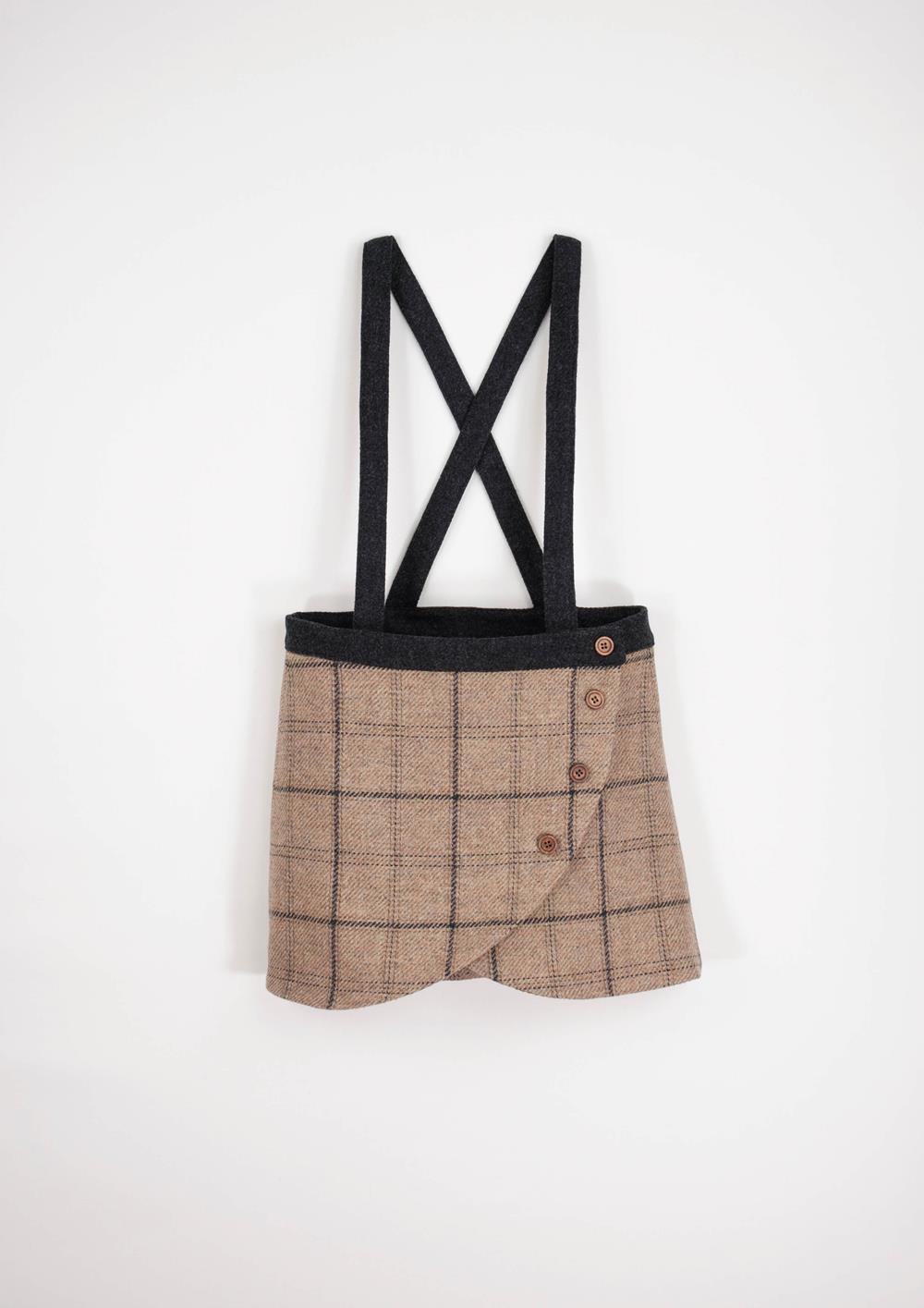 Mod.25.1 Beige plaid crossover short skirt with straps | AW24.25 Mod.25.1 Beige plaid crossover short skirt with straps