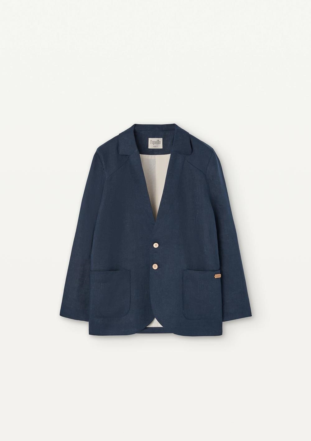 Mod 40.4 Navy blue linen blazer with hidden lapel | SS25 Mod 40.4 Navy blue linen blazer with hidden lapel