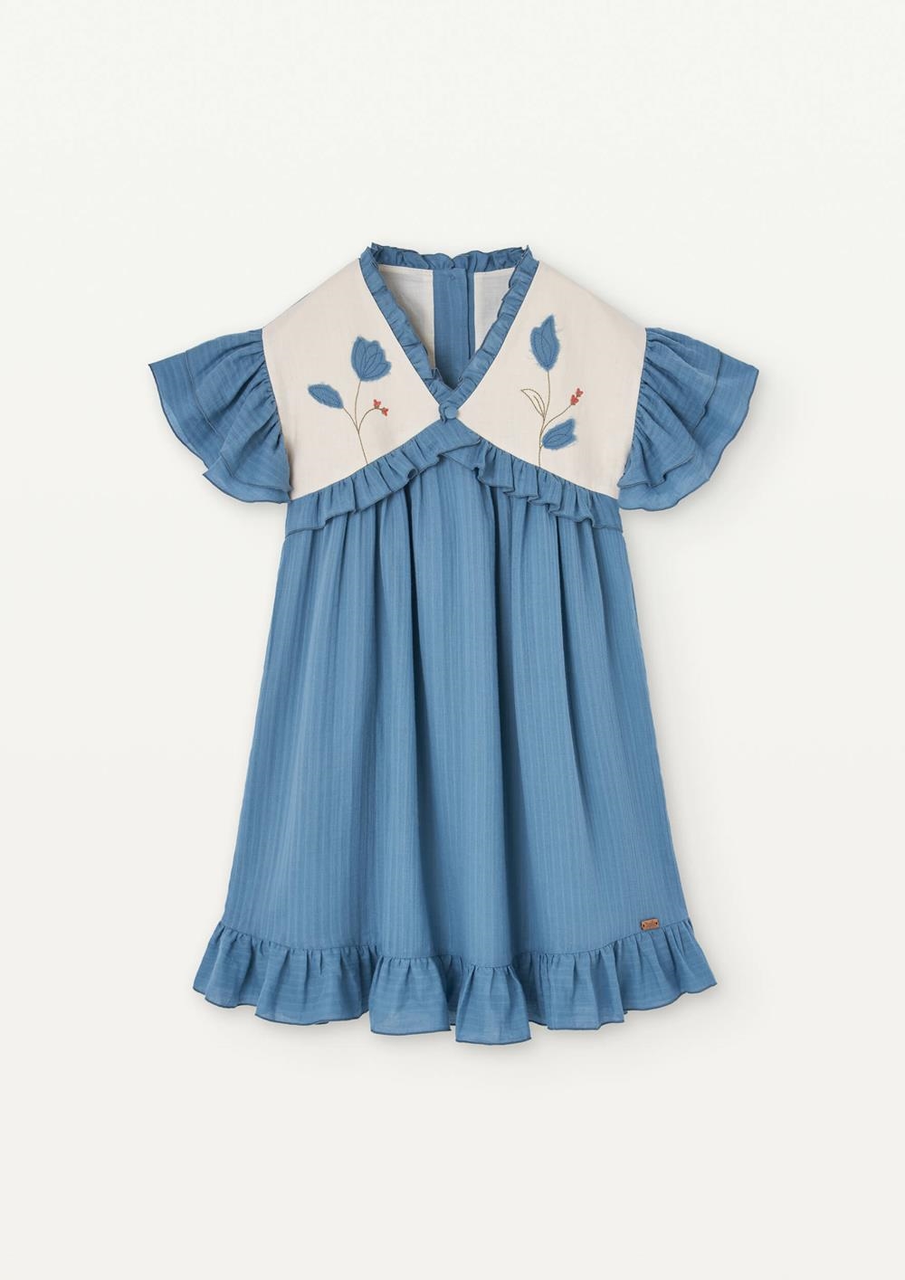 Mod 35.3 Blue dress with embroidered yoke and appliqué | SS25 Mod 35.3 Blue dress with embroidered yoke and appliqué