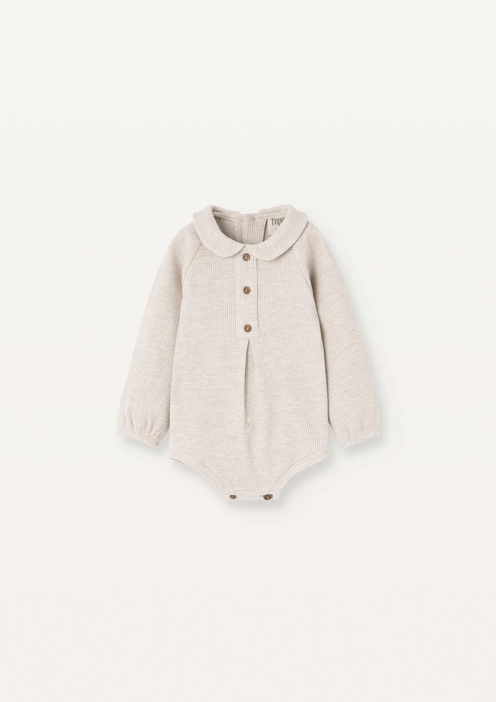 Mod.6.2 Stone waffle knit romper suit with baby collar | AW2526 Mod.6.2 Stone waffle knit romper suit with baby collar