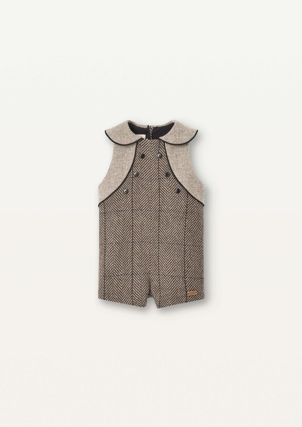 Mod.7.1 Brown herringbone woollen dungarees with baby collar | AW2526 Mod.7.1 Brown herringbone woollen dungarees with baby collar