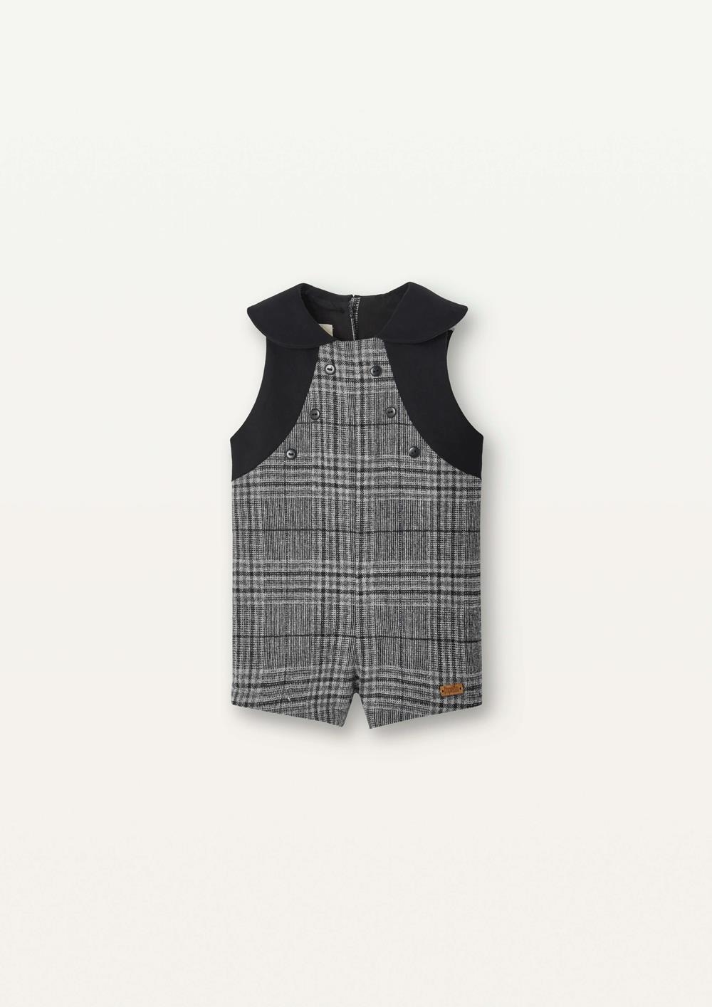 Mod.7.2 Grey plaid woollen dungarees with baby collar | AW2526 Mod.7.2 Grey plaid woollen dungarees with baby collar