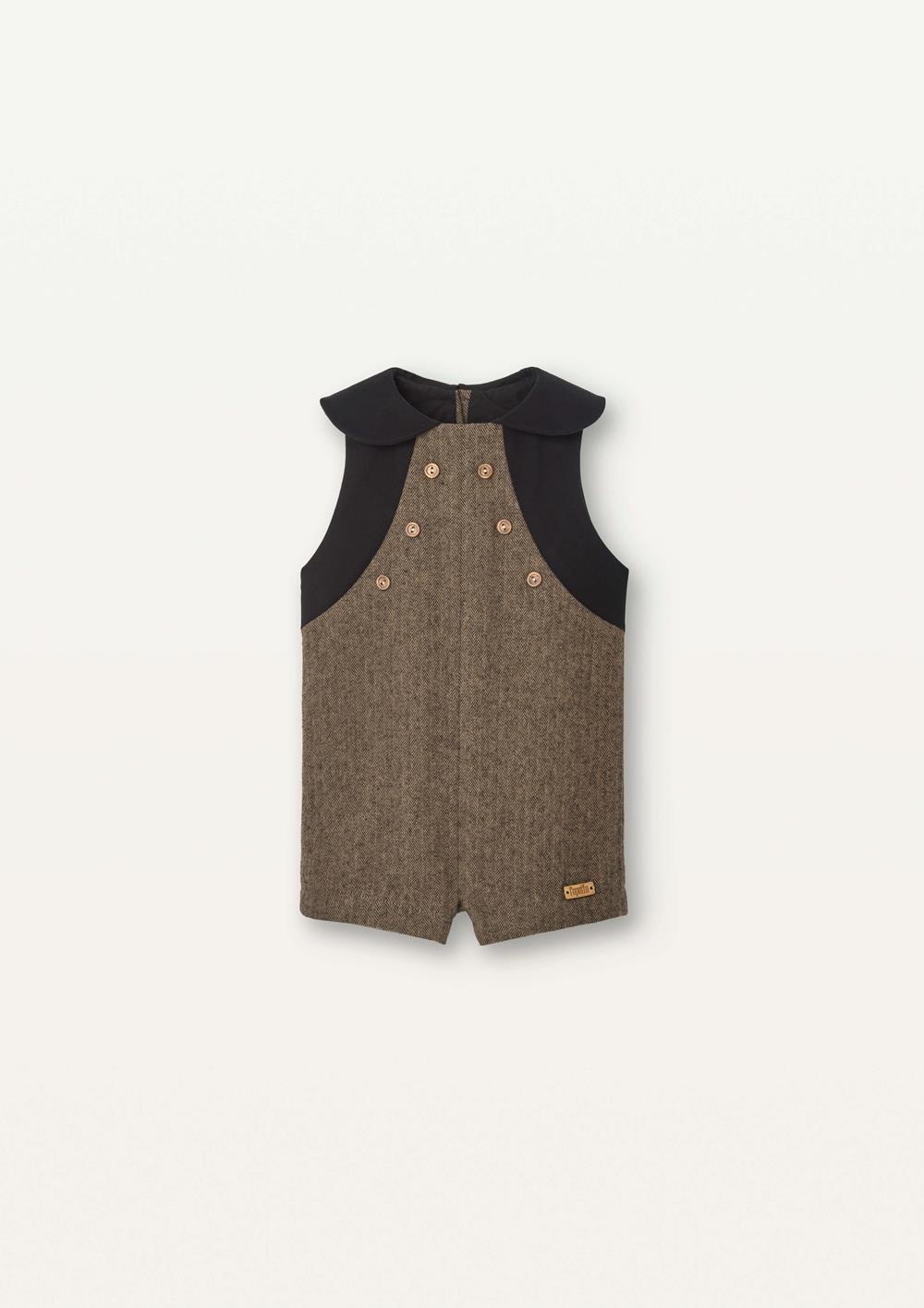 Mod.7.4 Brown micro-herringbone dungarees with baby collar | AW2526 Mod.7.4 Brown micro-herringbone dungarees with baby collar