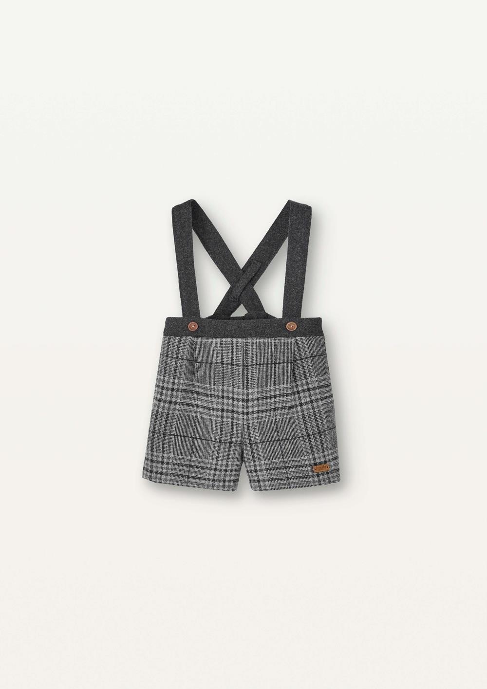 Mod.8.3 Grey plaid woollen short with crossover straps | AW2526 Mod.8.3 Grey plaid woollen short with crossover straps