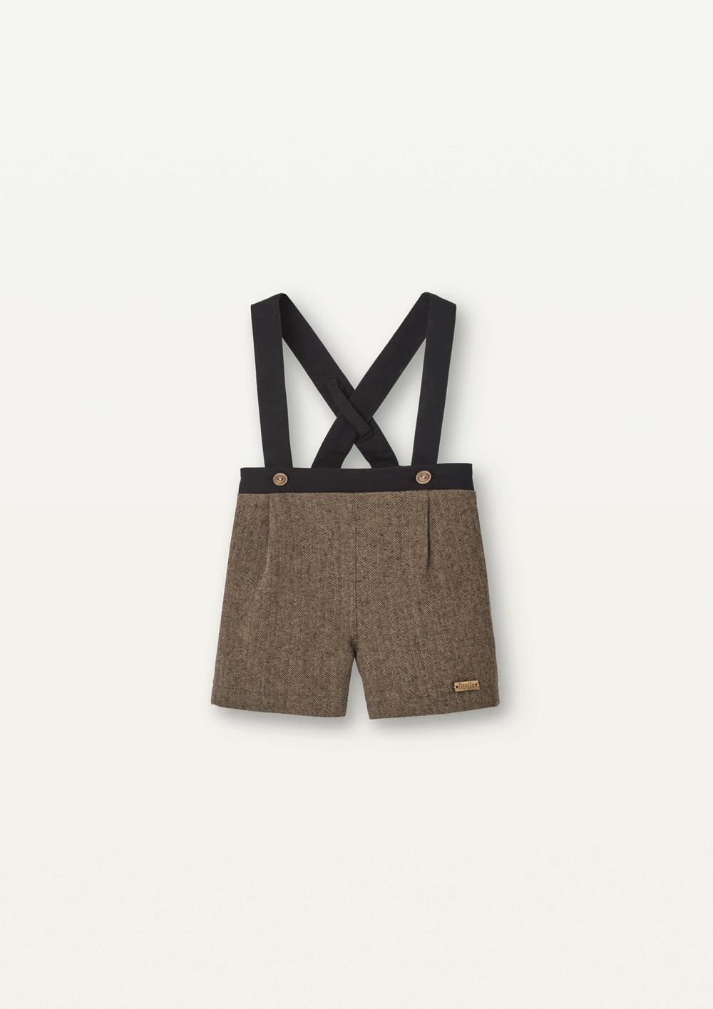 Mod.8.4 Brown micro-herringbone short with crossover straps | AW2526 Mod.8.4 Brown micro-herringbone short with crossover straps